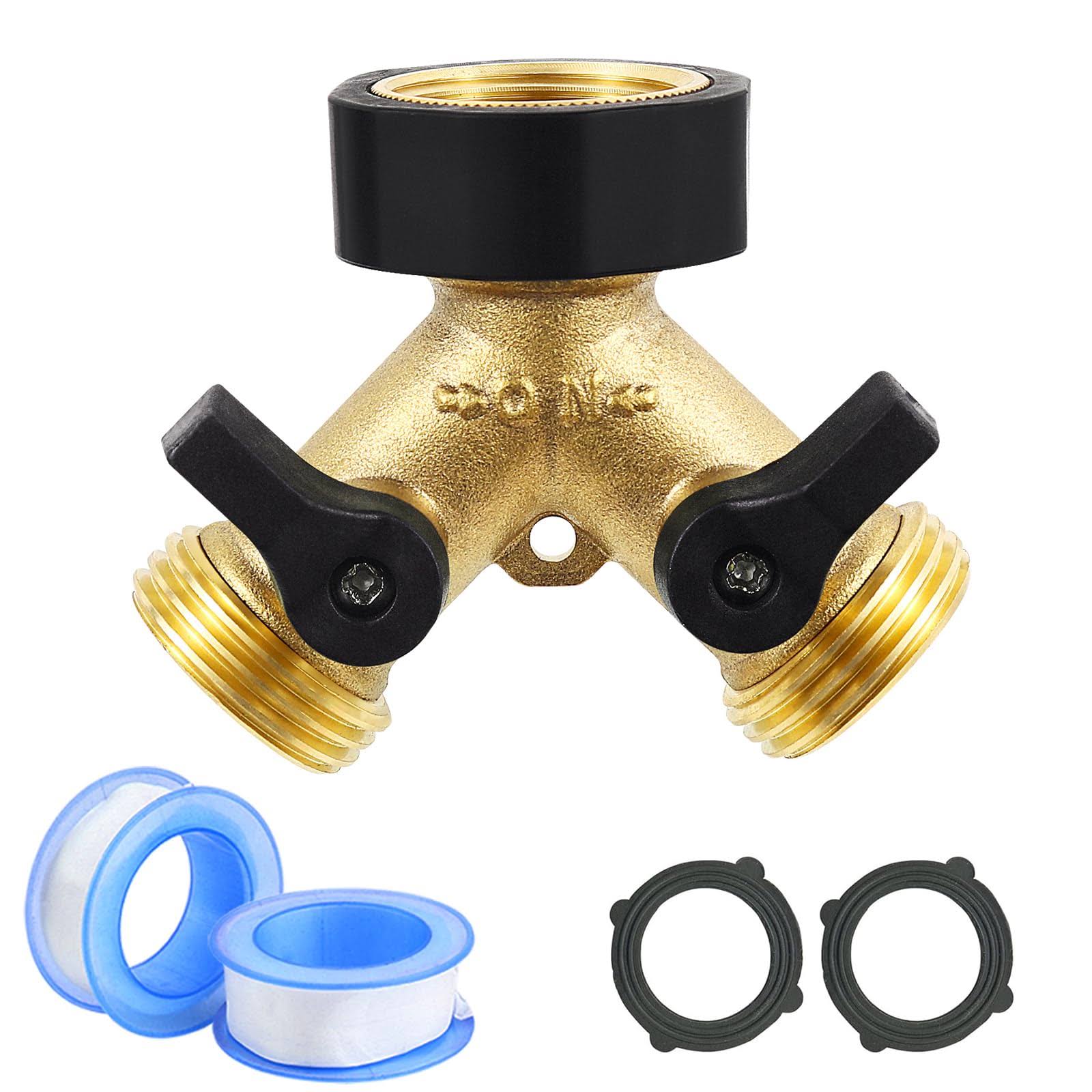 Jansamn Heavy Duty Garden Faucet Splitter Hose Splitter with Shut-Off Valves Garden Hose Splitter Y Splitter Connect Faucet for Outdoor Garden