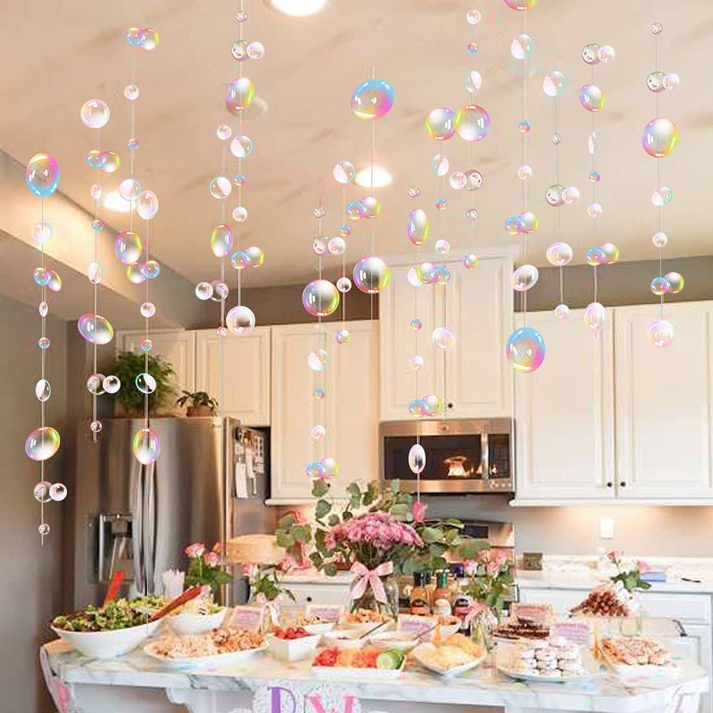 Transparent Bubble Garlands Mermaid Party Decoration Colored Blue Flat Cutouts Hanging Streamer for Birthday Baptism Wedding Ocean Wall Decal Baby