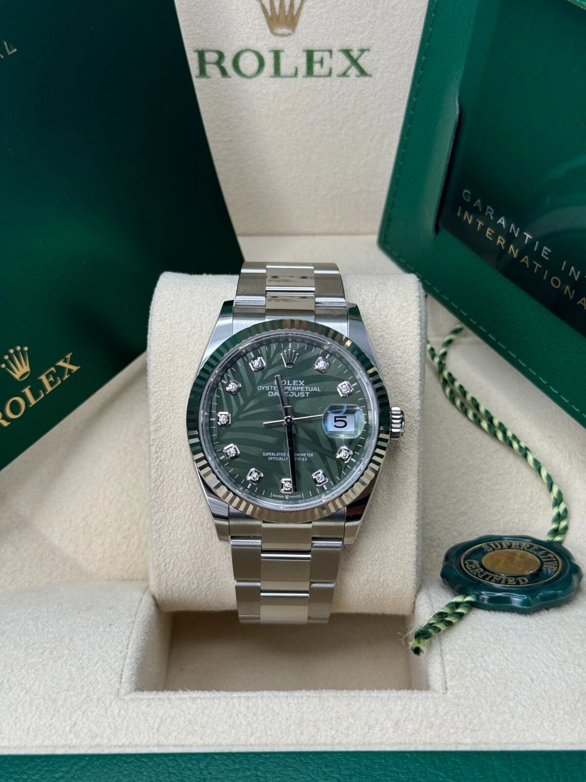 [Super Clone]RLX  Datejust 36mm 126234-0056 DISCONTINUED Green Palm Diamond Motif Dial Oyster