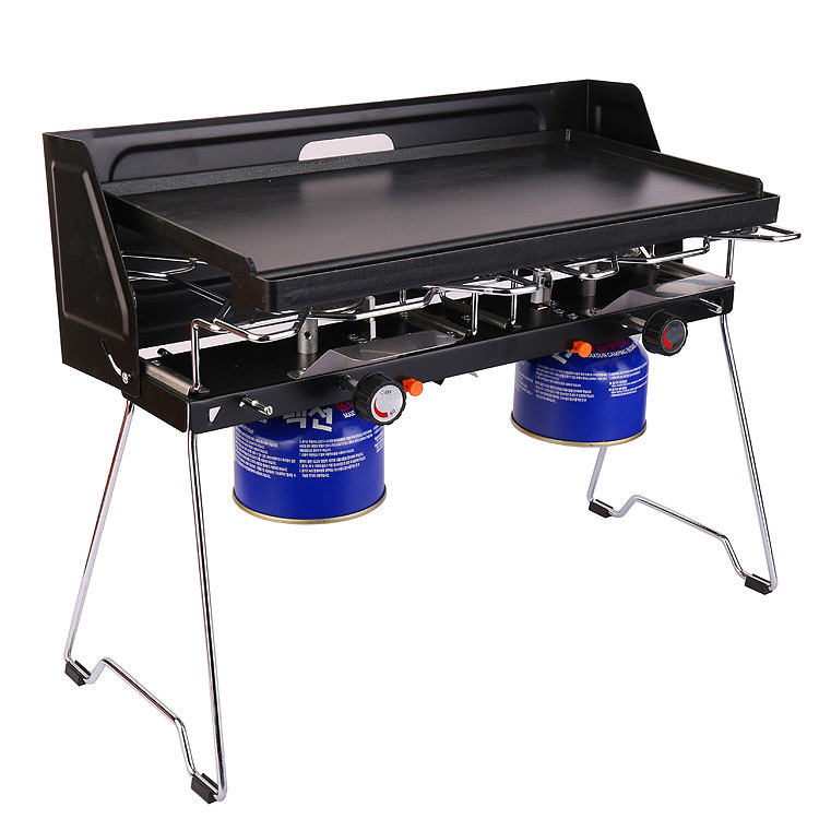 Two-Burner Folding Aluminum Alloy Smokeless BBQ Grill Flame Tamer Safety Adjustable Height Portable Gas Stove for 3-5 People