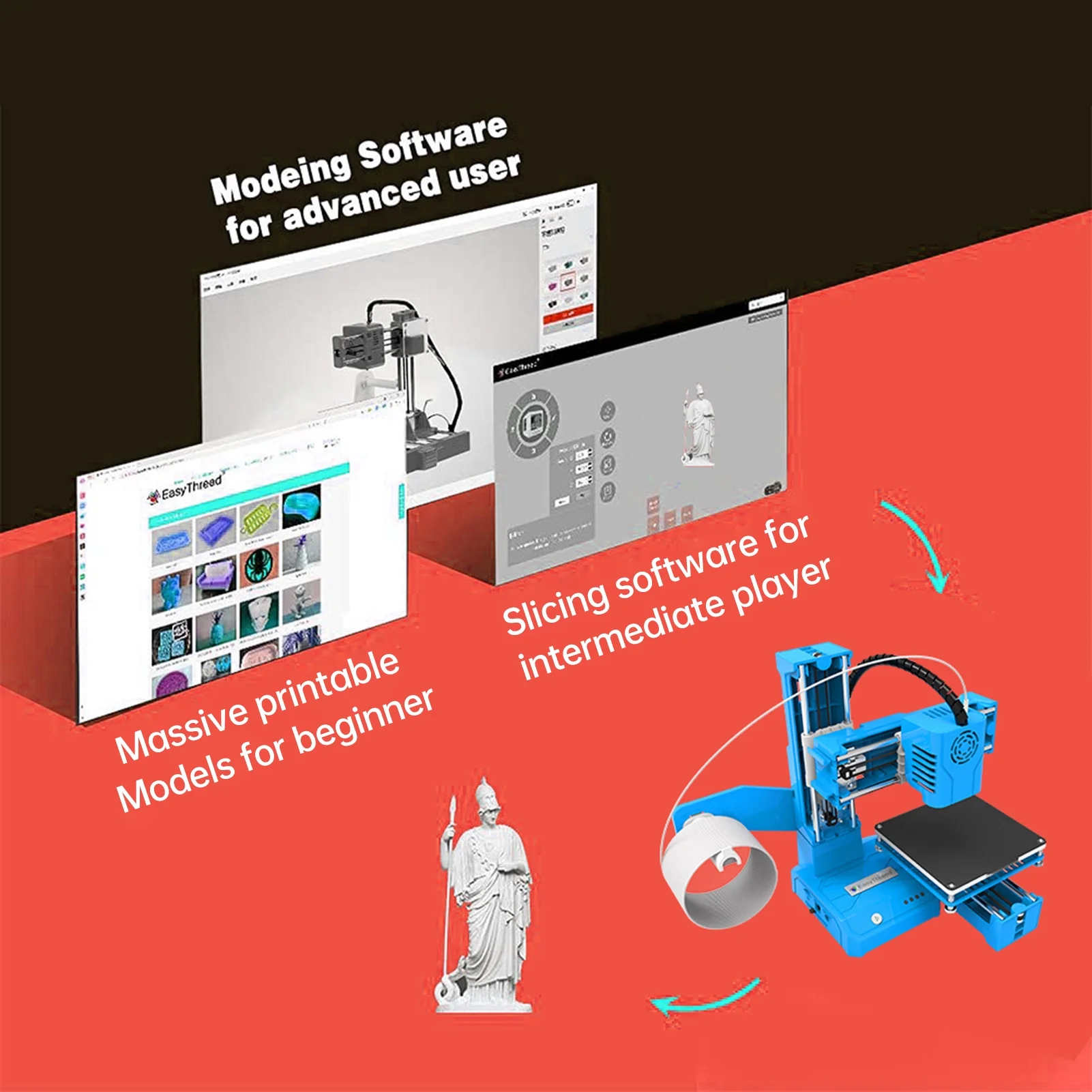 3D Printer Mini Desktop Printing Machine for Beginners Household Education(Black)(Black) - Image 6