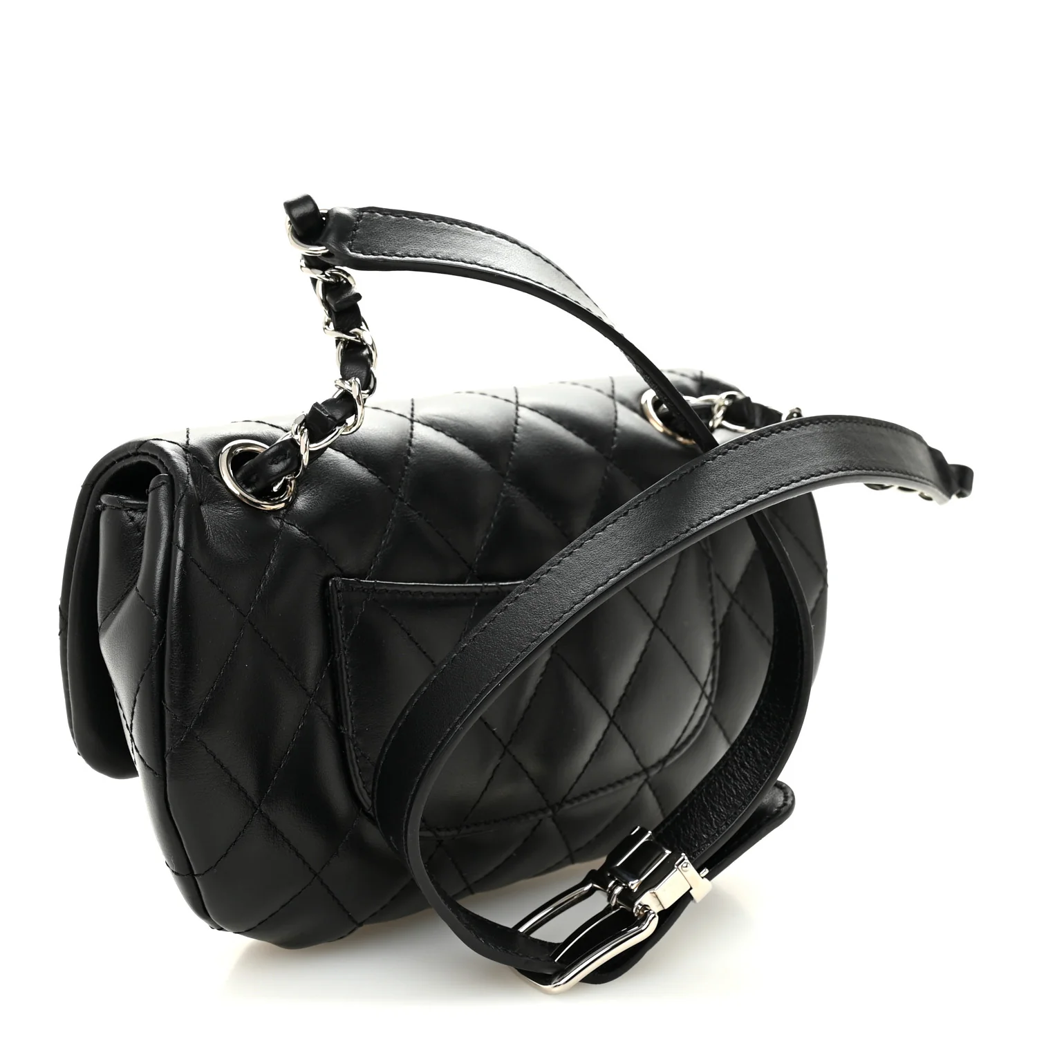 Calfskin Quilted CC Uniform Flap Belt Bag Black