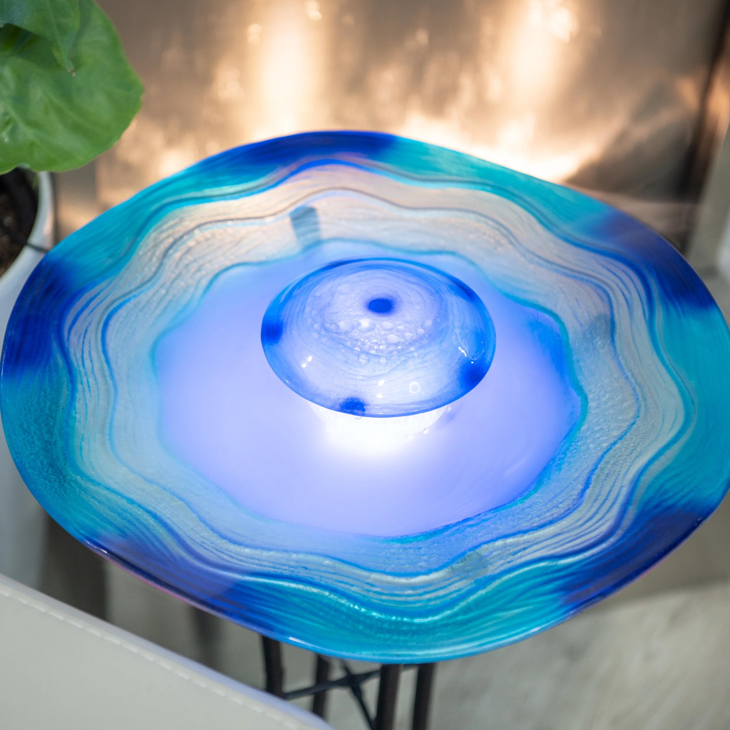 27in Tall Floor Mist Fountain with 12 Color Changing LED Lights and Inline Control Blue Glass and Metal Design, Blue Freestanding Mist Fountain, Indoor Mist Fountain - Image 7
