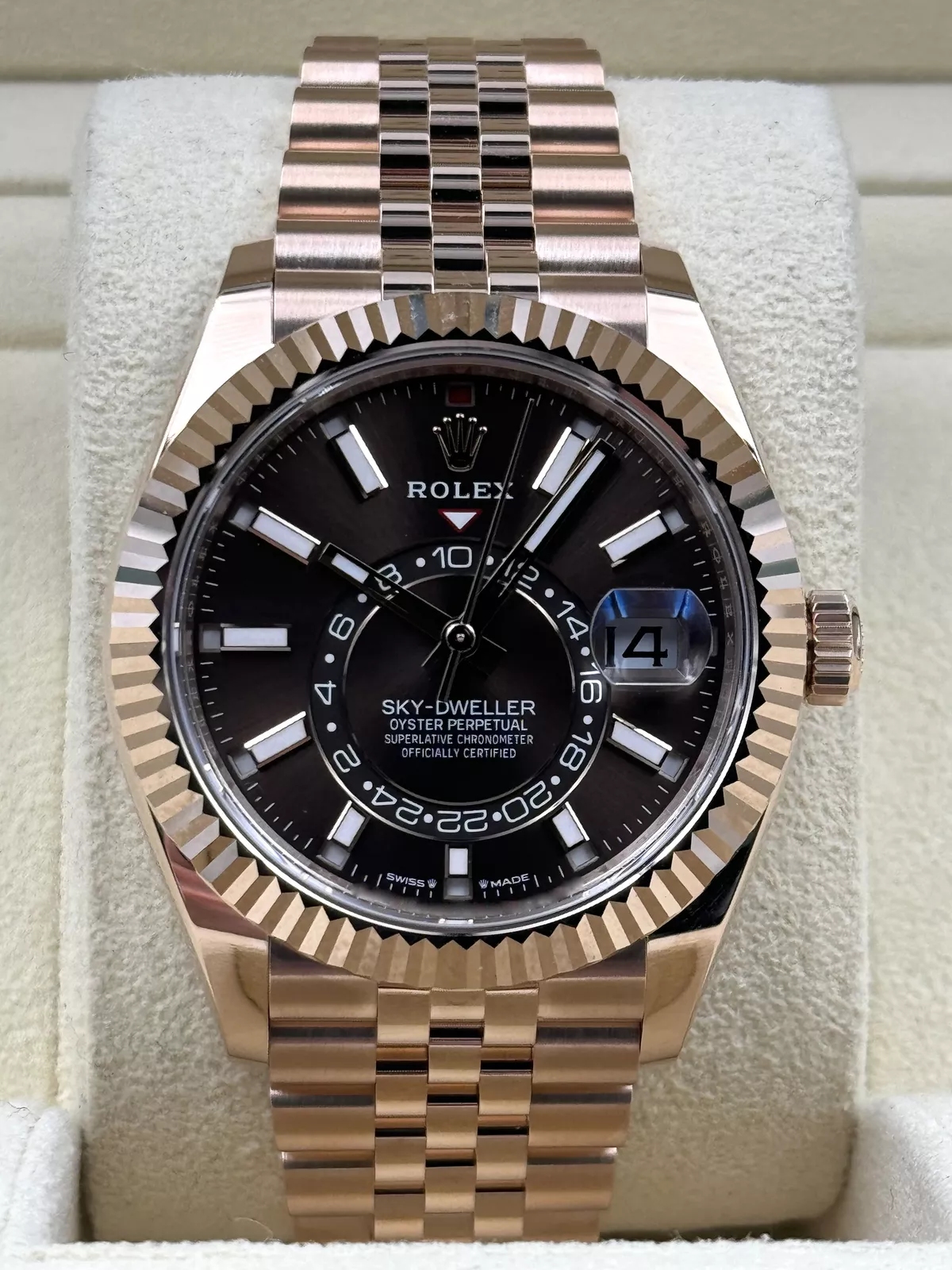 [Super Clone]RLX  Sky-Dweller 42mm Rose Gold Rhodium Dial Jubilee - 336935