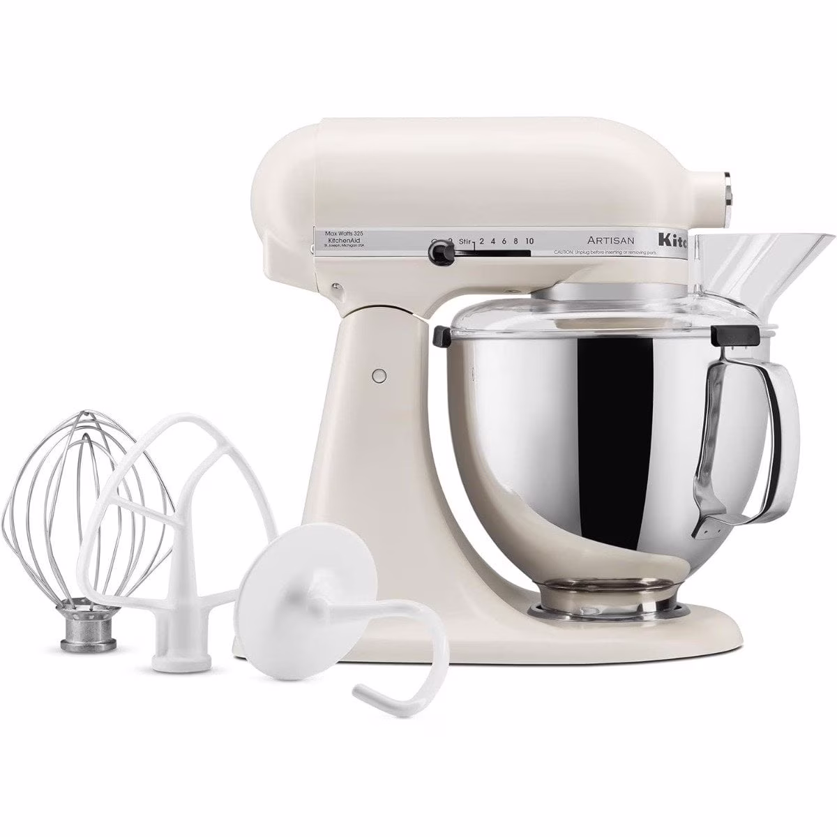 Artisan Series 5 qt Stand Mixer, Porcelain White with Flat Beater, Dough Hook, Whip(Porcelain White)