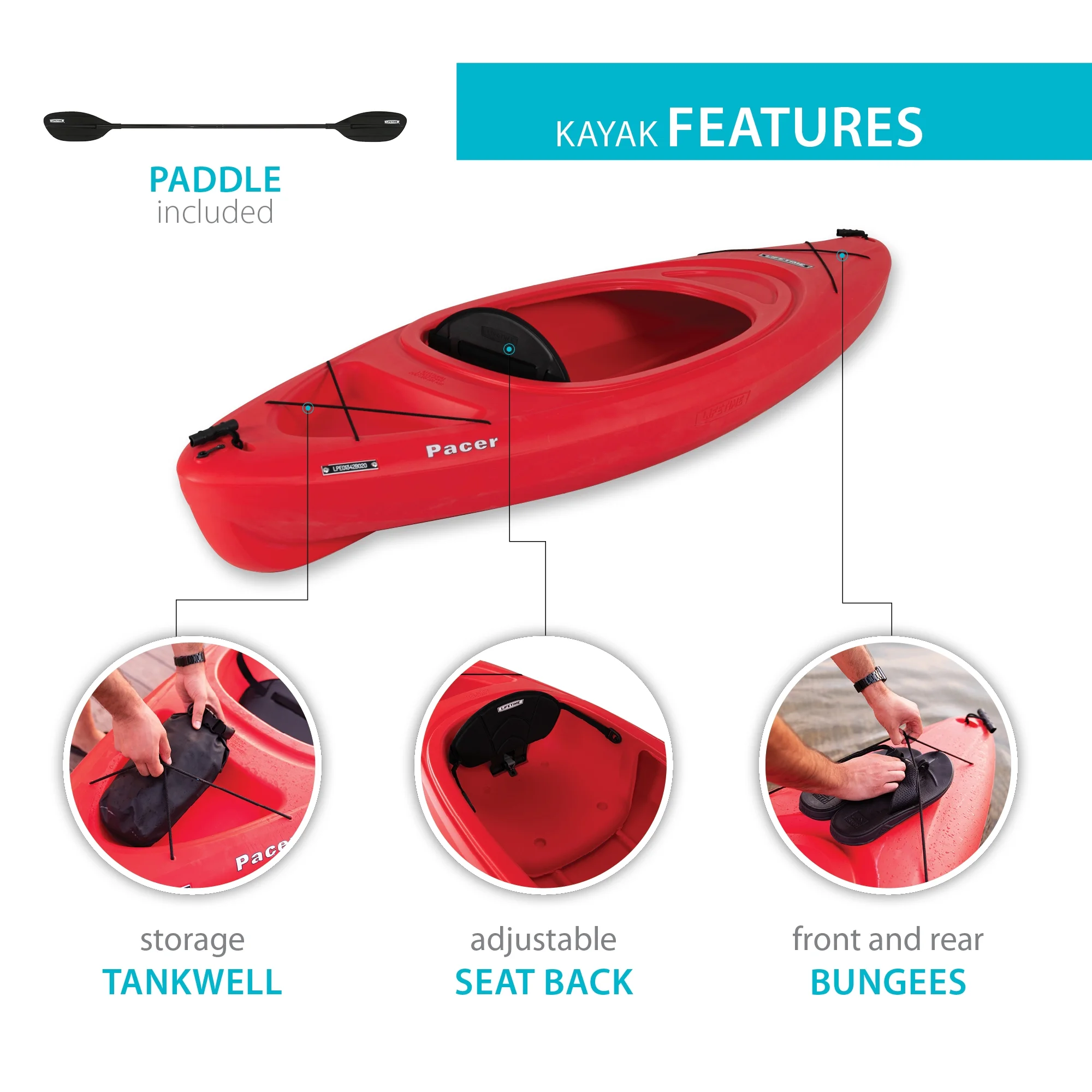 (2 pack) Pacer 8 ft Sit-Inside Kayak, Fire Red *WP (91036)(2 Pack) - Image 5