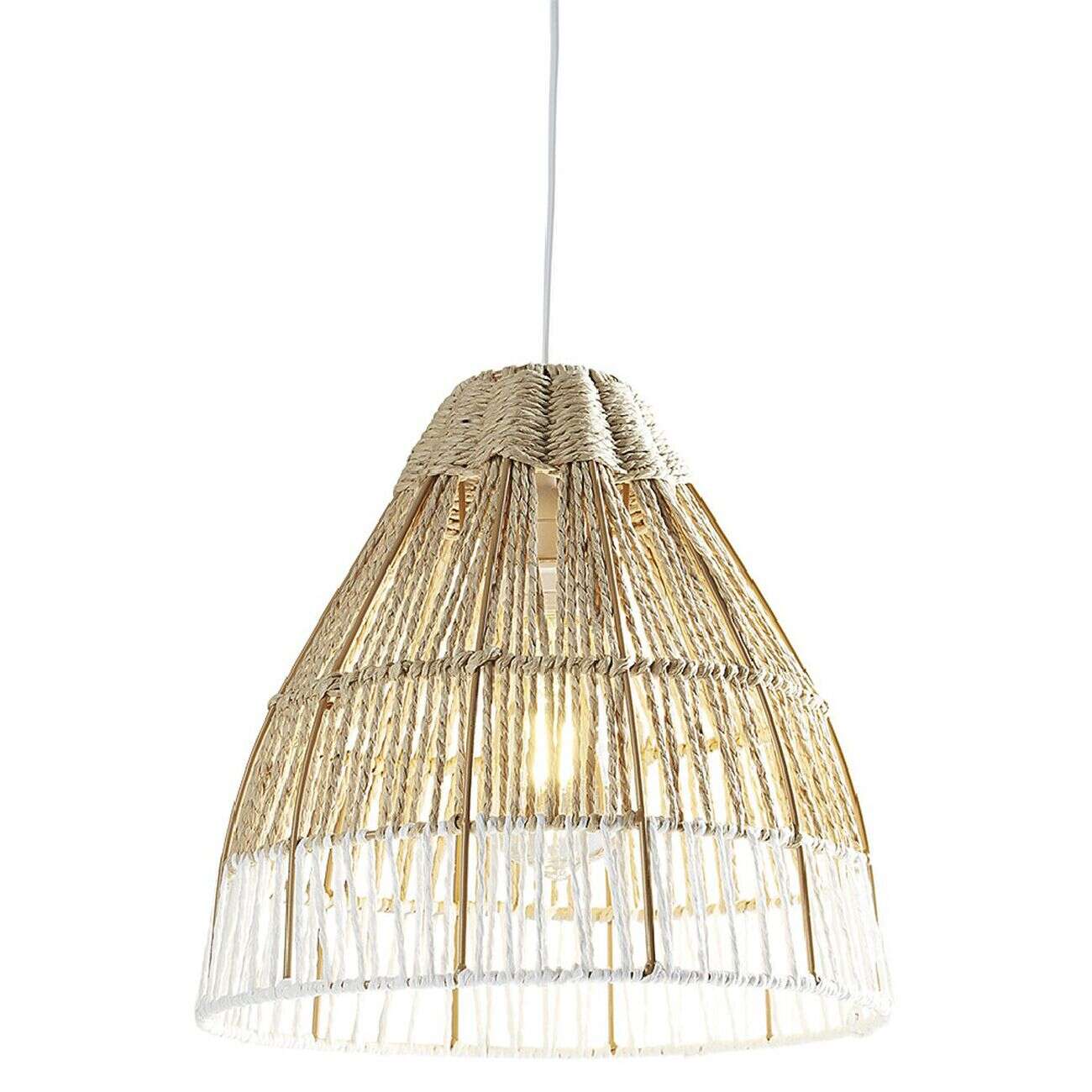 Suspension avec abat jour en cordage imitation jute blanc naturel