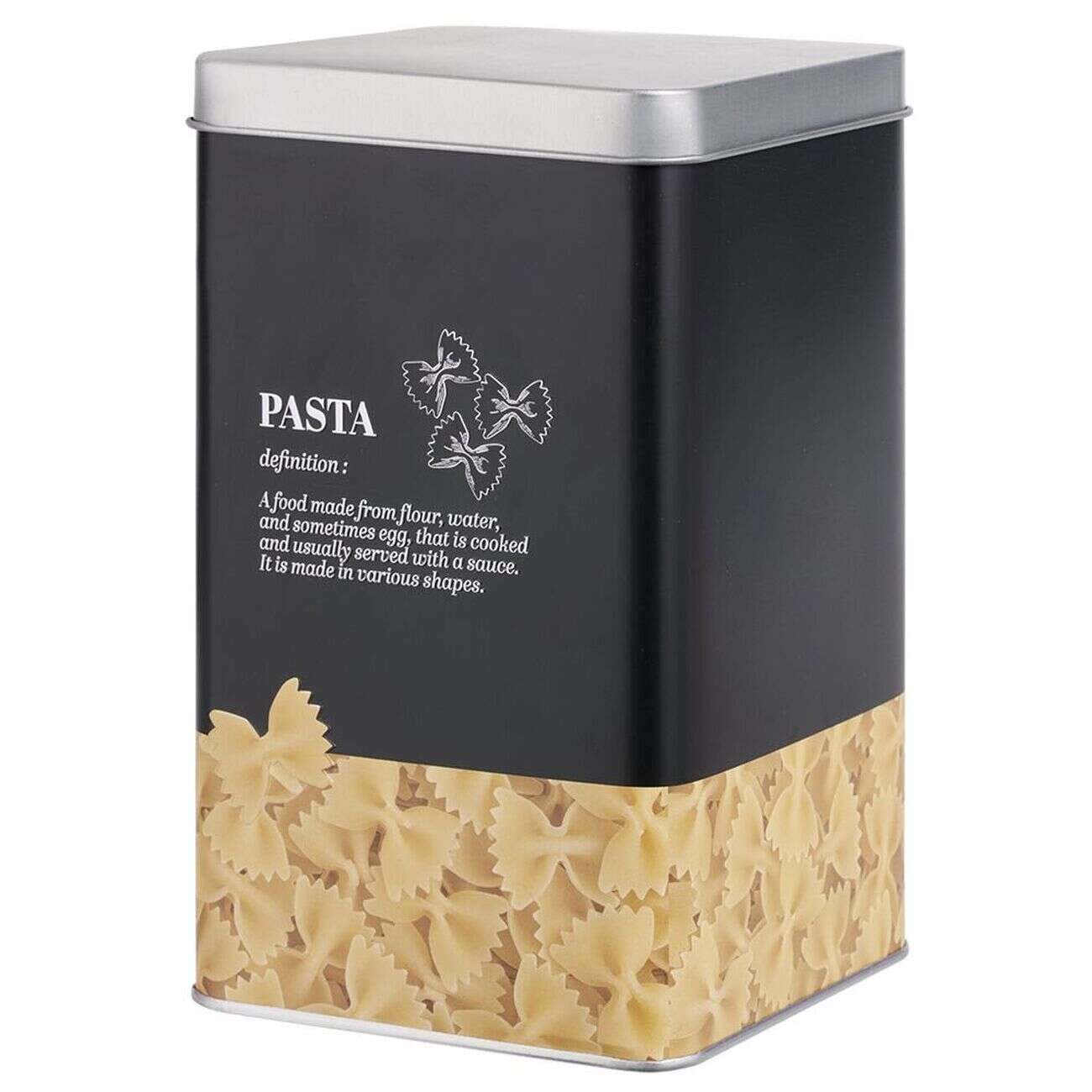 Boîte à pâtes en métal noir et gris design pasta - 10,7x10,7xH.17,5cm