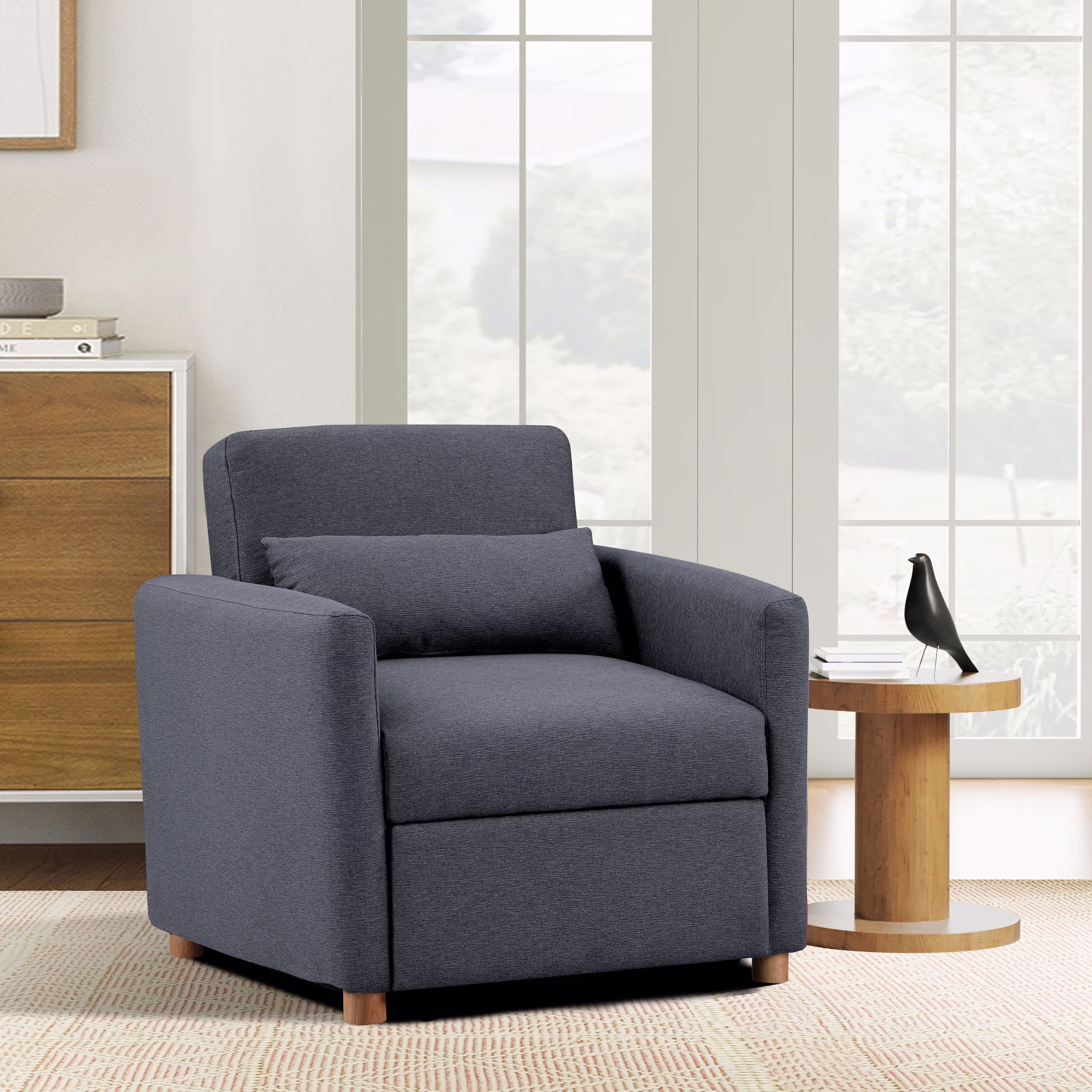 Carly Scandinavian Style Convertible Chair, Ivory Fabric(Ivory) - Image 7