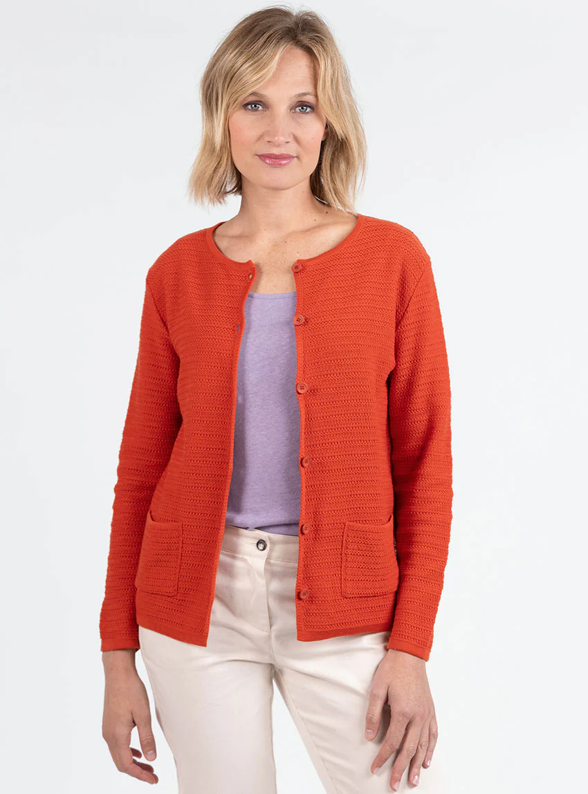 Cardigan femme en coton orange terracotta