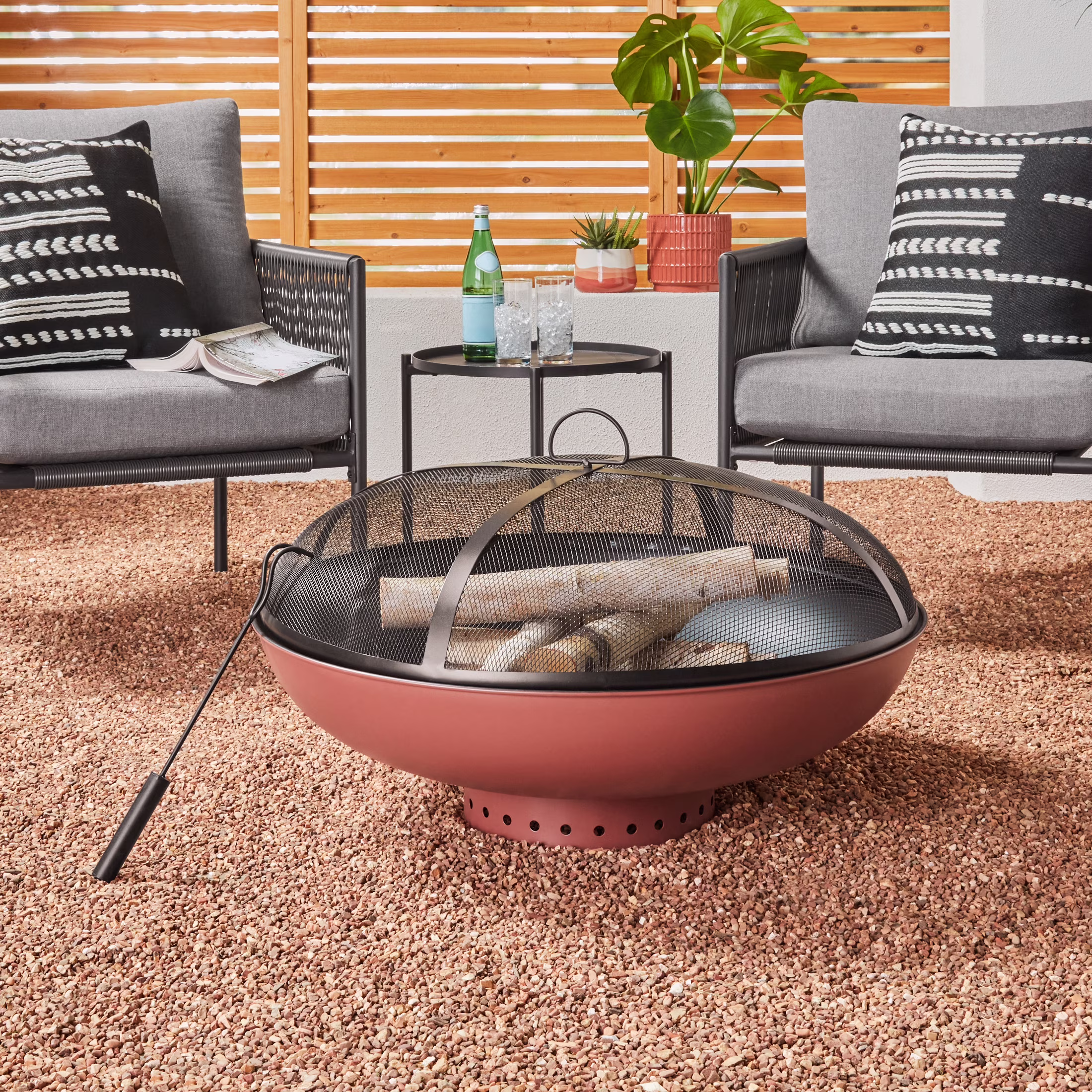 Mainstays 32" Round Terra-Cotta  Black High-Resistance Finish Steel Fire Pit