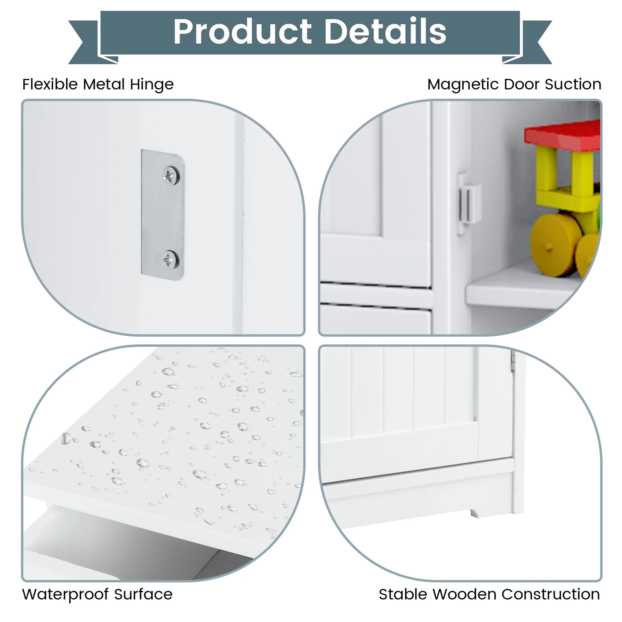Bathroom Storage Wooden 4 Drawer Cabinet Cupboard 2 Shelves Free Standing White(White) - Image 9