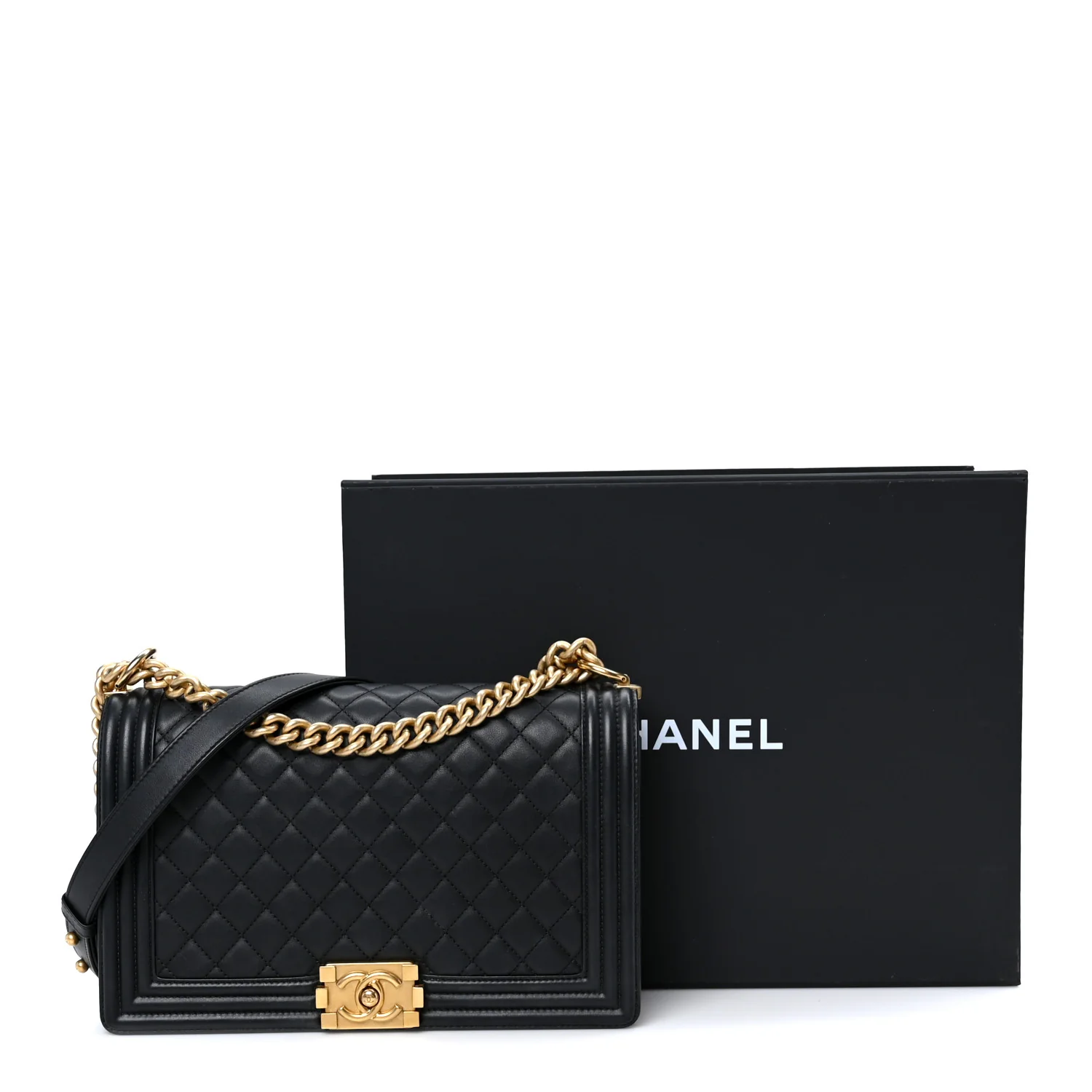 Calfskin Quilted New Medium Boy Flap Black