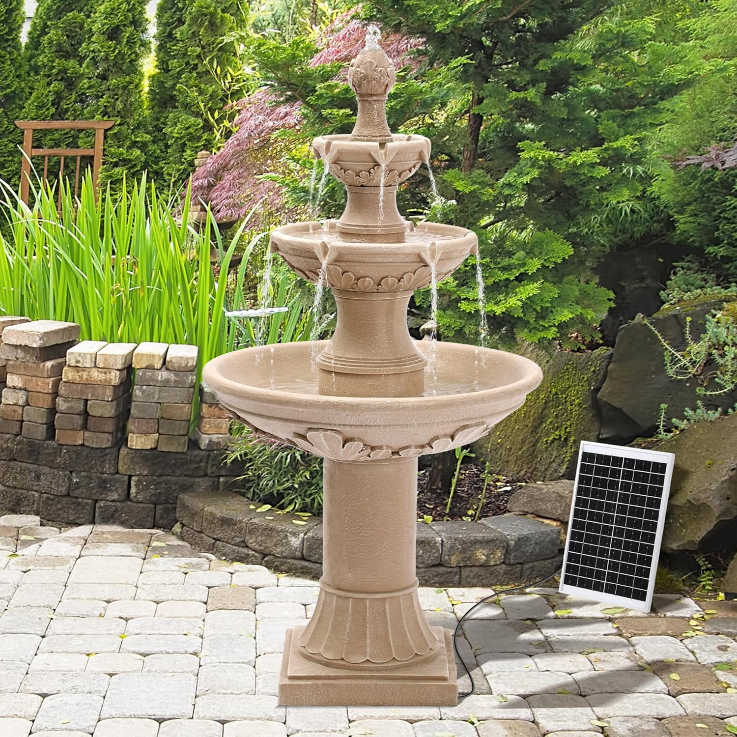 Italian Solar Water Fountains Outdoor Garden Decor 48.4''H Fountain and Waterfall, Large Cascading Indoor Floor-Standing Resin Bubbler Fountain Features W/Pump for Patio, Backyard - Image 8