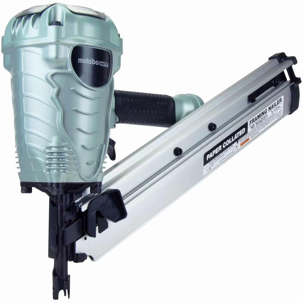 Metabo HPT Framing Nailer, Pro Preferred Brand of Pneumatic Nailers, 30 Degree Magazine, Accepts 2-Inch to 3-1/2-Inch Paper Collated Nails, Ideal for Framing, Truss Build Up, Wall Sheathing, NR90ADS1