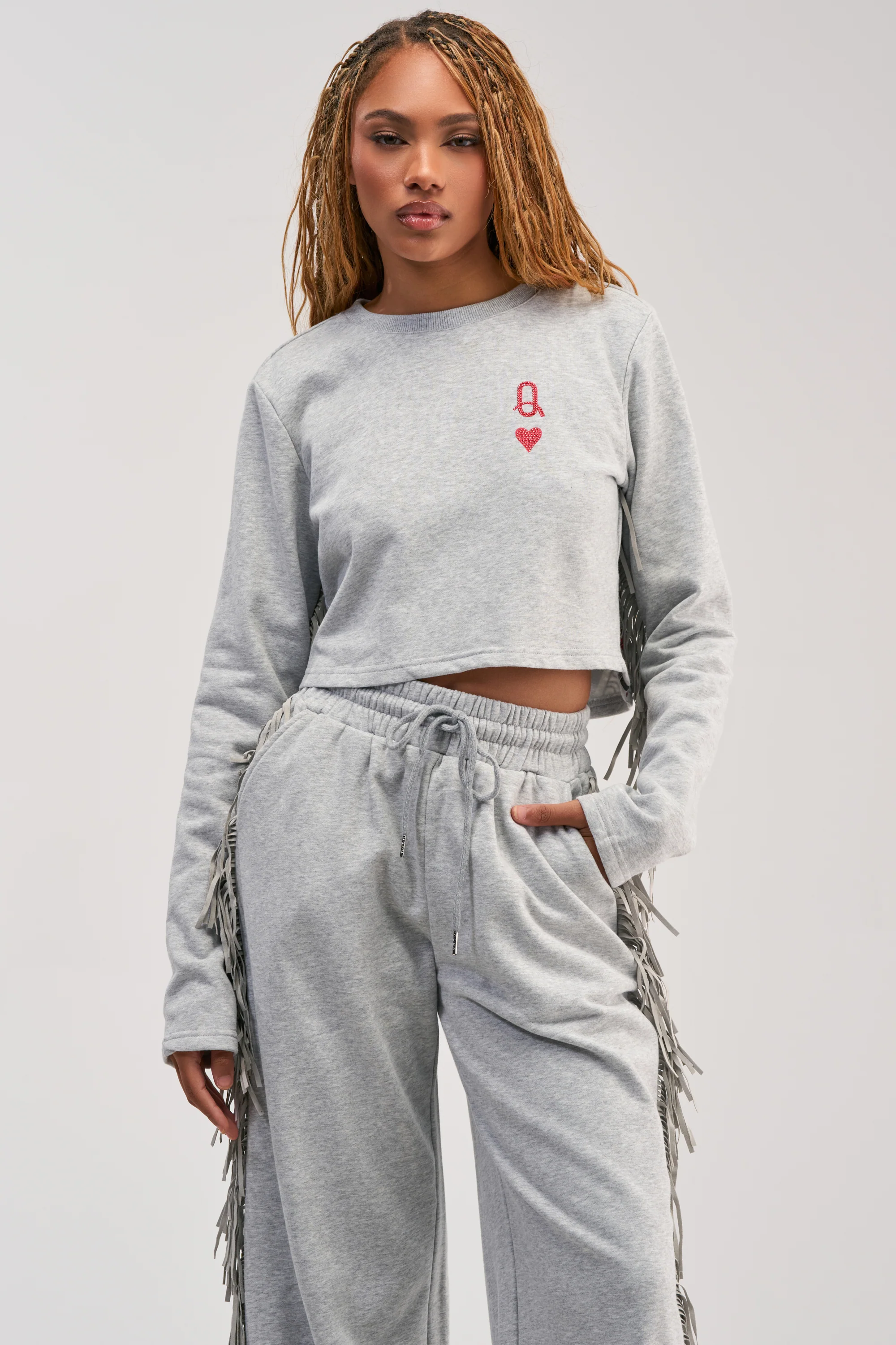 PLAYING CARDS CROP SWEATSHIRT IN HEATHER GREY - Akira Store