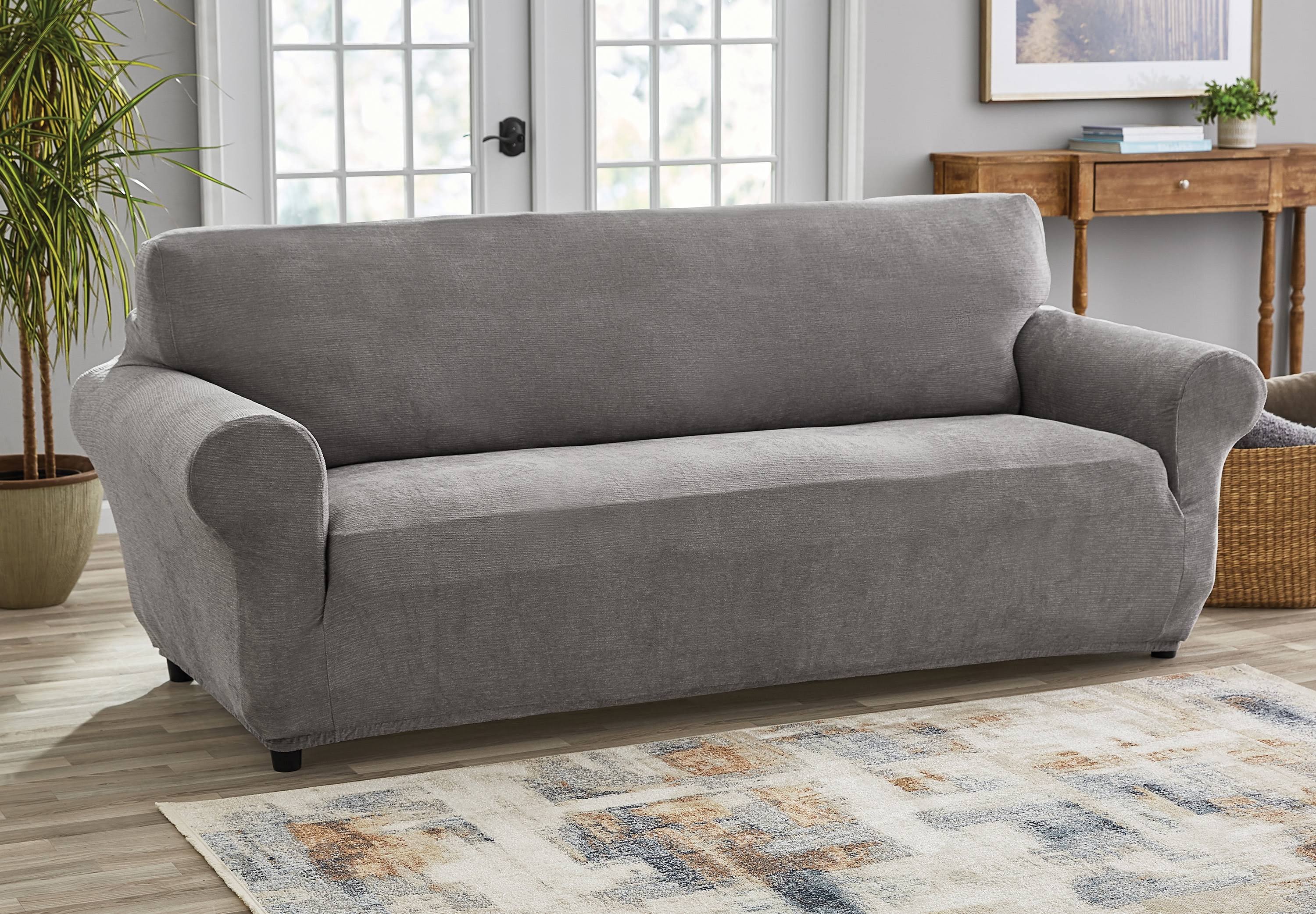 Mainstays Sofa Chenille Stretch Fabric Slipcover, Grey, 1-Piece