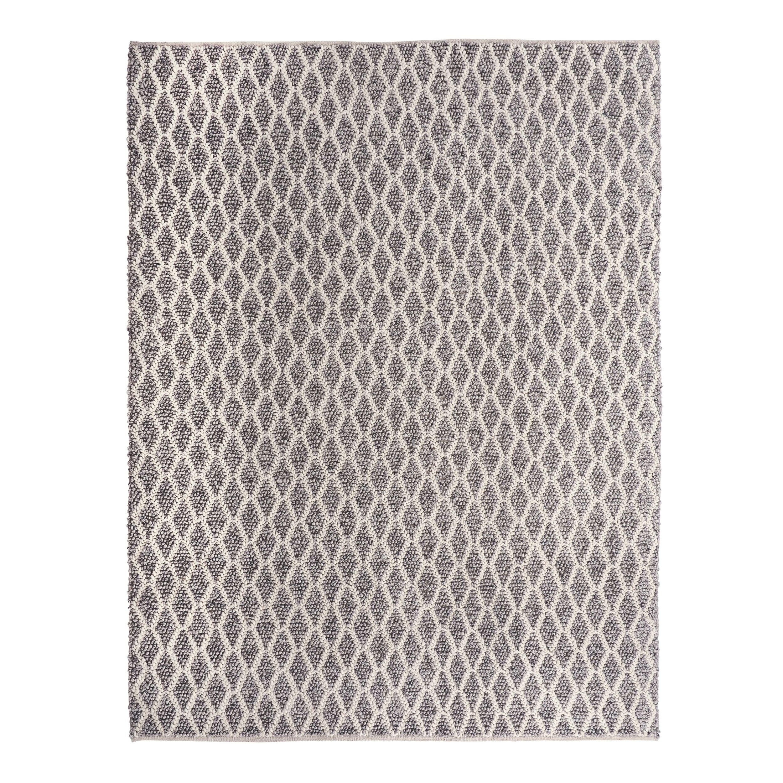 Braided Diamond Hand Woven Grey & Cream Wool Rug 240 x 300 cm