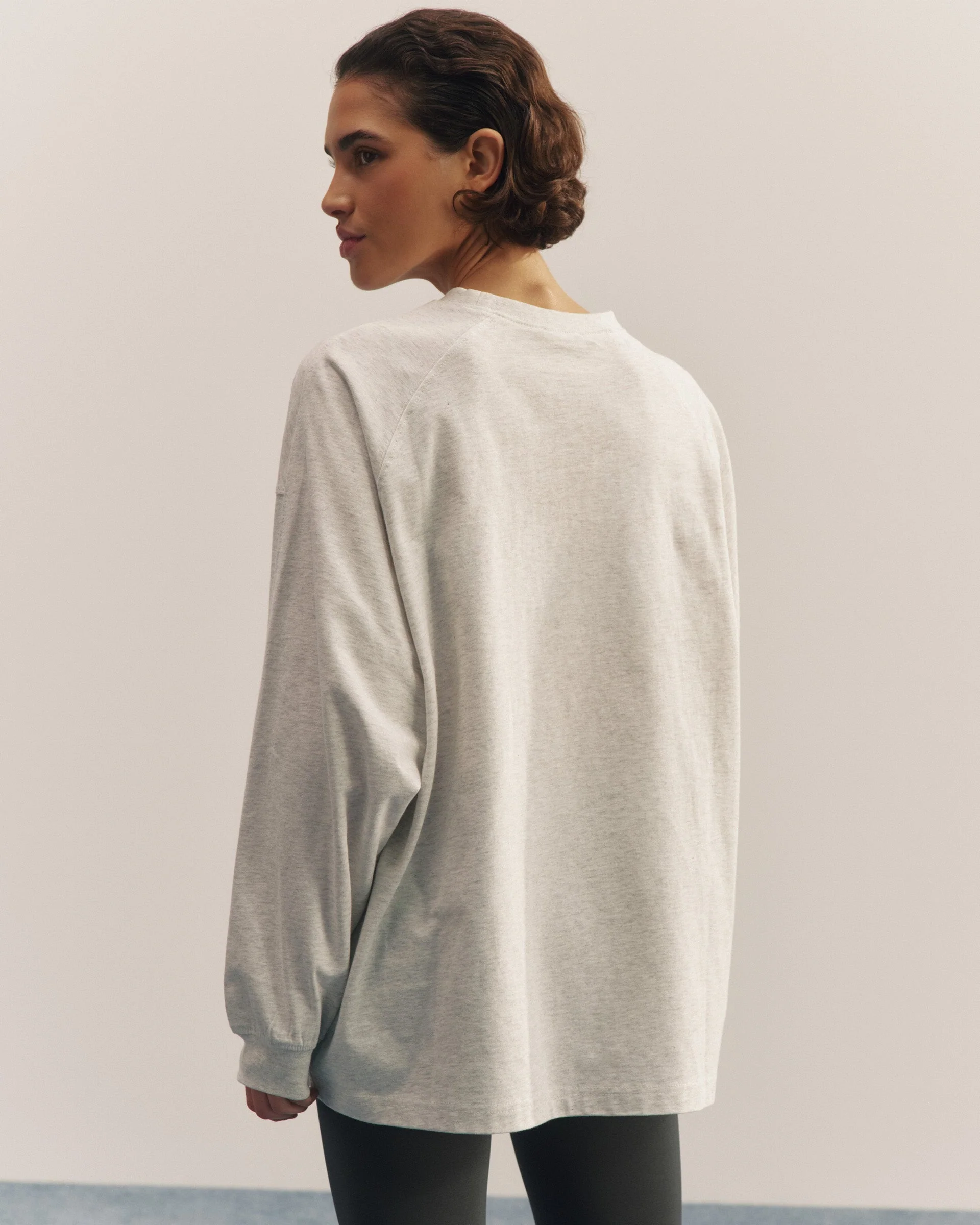 Varsity Long Sleeve Oversized T-Shirt - Light Grey Melange/Graphite Grey