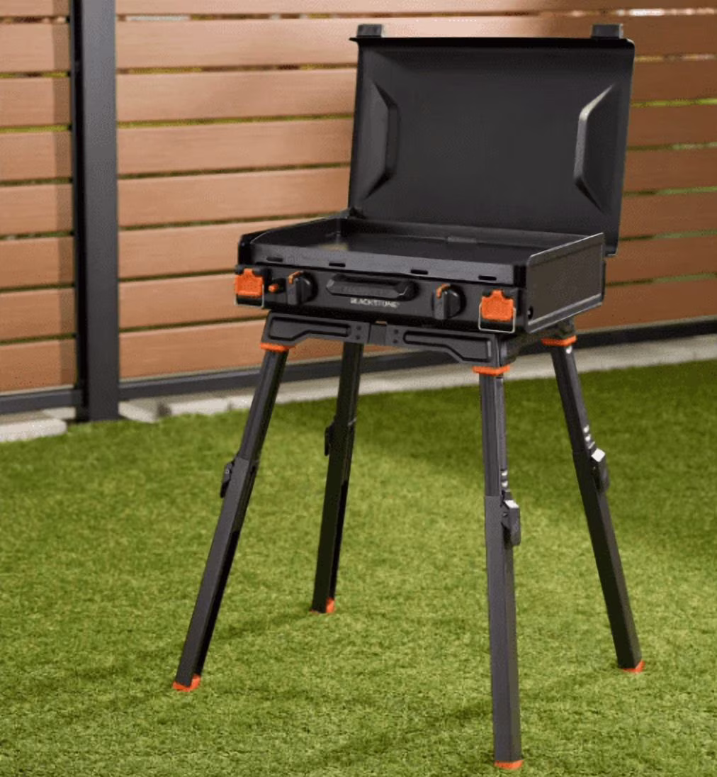 Blackstone 20x14in Camping Griddle Kit with Stand.adjustable Legs. Incudes: Carry Bag, 2 Spatulas and a Collapsible Basting Dome