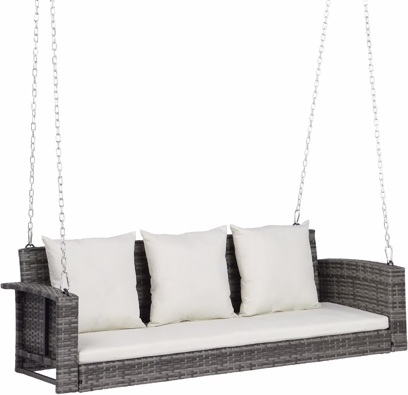 Ktaxon Heavy Duty 800 LBS Wicker Hanging Porch Swing with Cushions & Chains, 5FT Outdoor Rattan Swing Bench for Garden, Yard, Lawn (Grey)