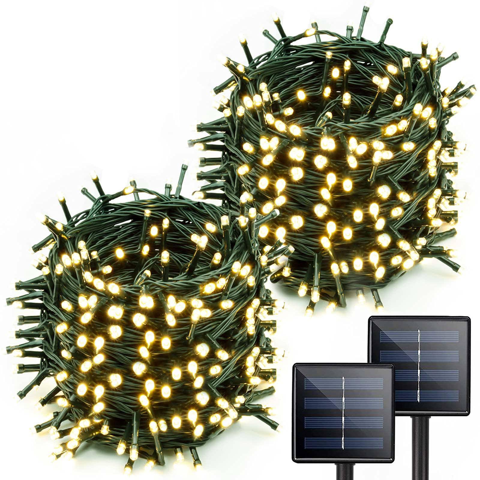 YIQU Extra-Long 2-Pack Each 72ft 200 LED Solar String Lights Outdoor, Waterproof Solar Christmas Lights with 8 Lighting Modes, Gre