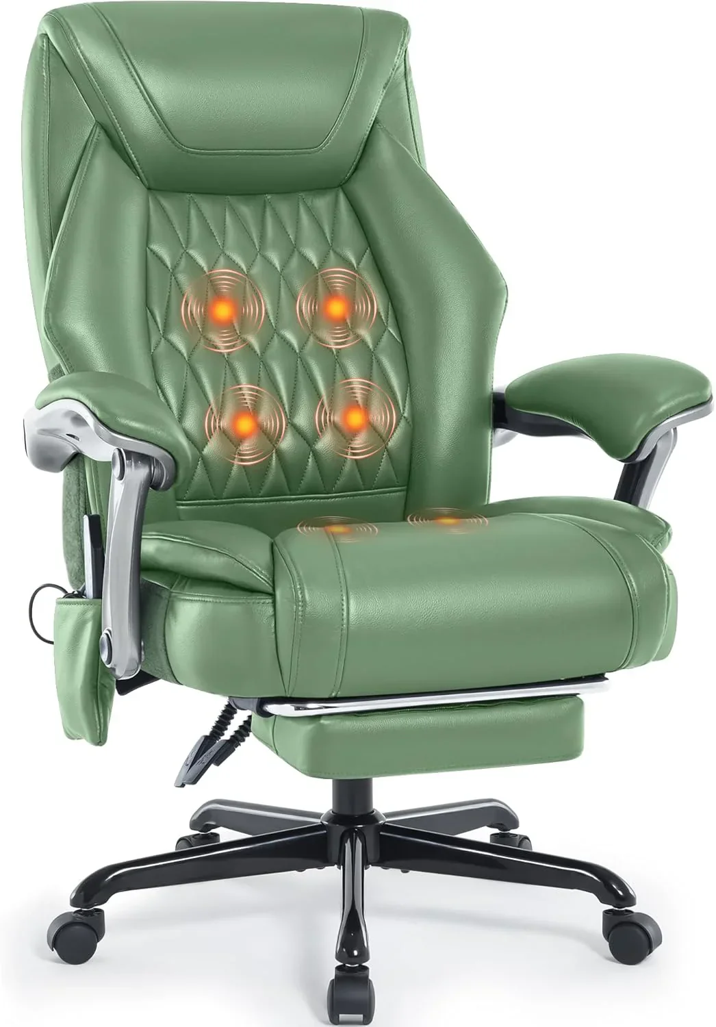 Fauteuil de bureau massant avec chauffage et repose-pieds, fauteuil de bureau ergonomique inclinable de direction