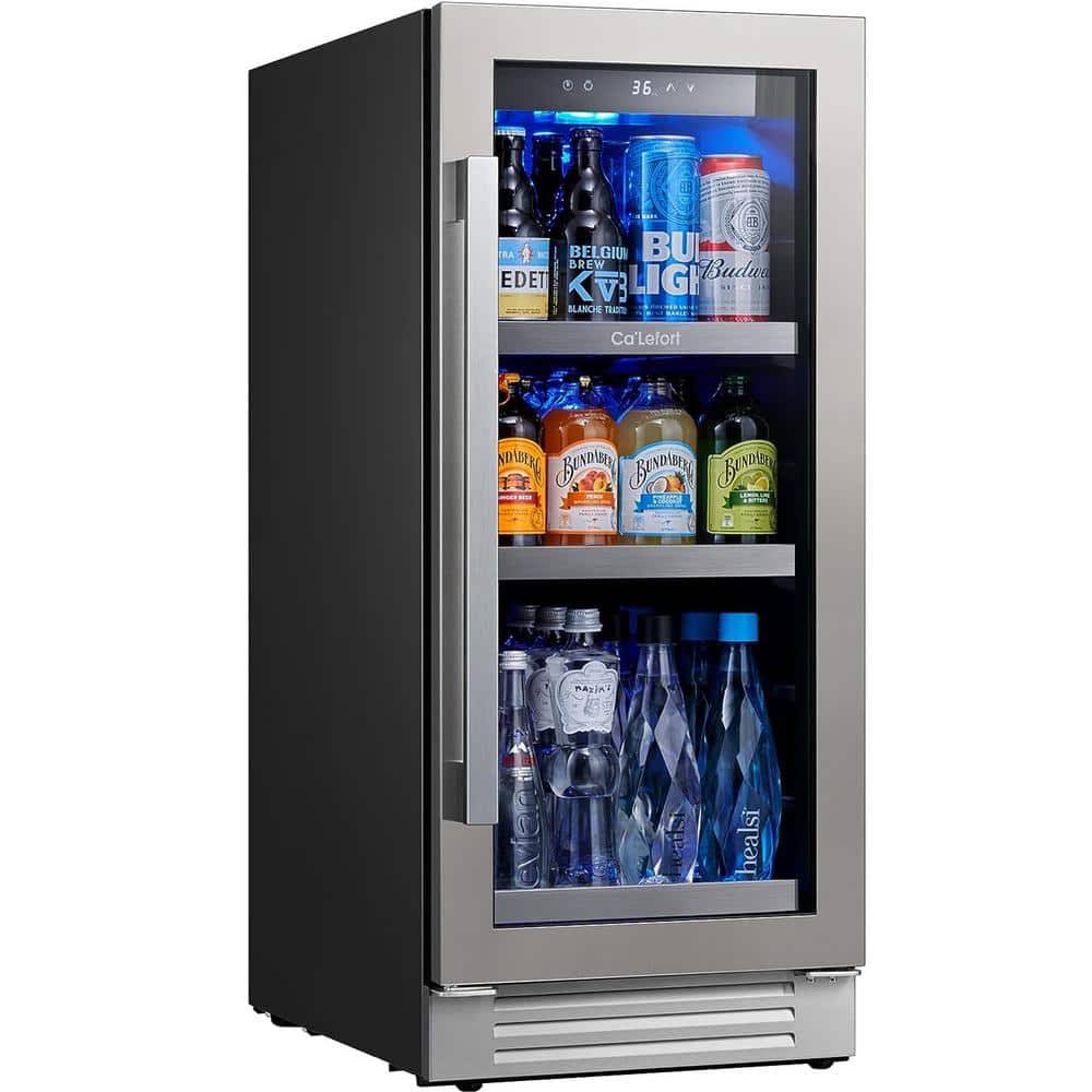 Ca'Lefort 15 in. 100 (12 oz.) Cans Beverage Cooler Refrigerator Soda Drink Mini Fridge Built-In or Freestanding Frost-free, Silver