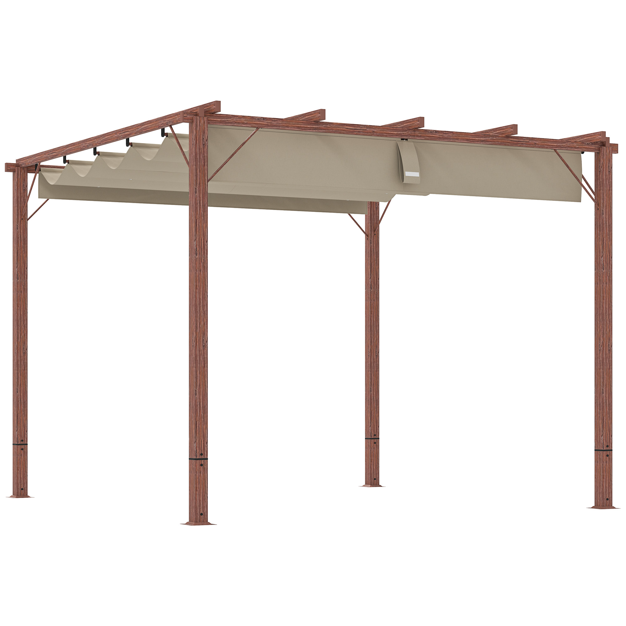 Outsunny 3 x 3 m Tuin-Pergola, Verstelbaar Terrasdak, Aluminium Frame, UPF30+ Zonbescherming, Natuurlijk Hout