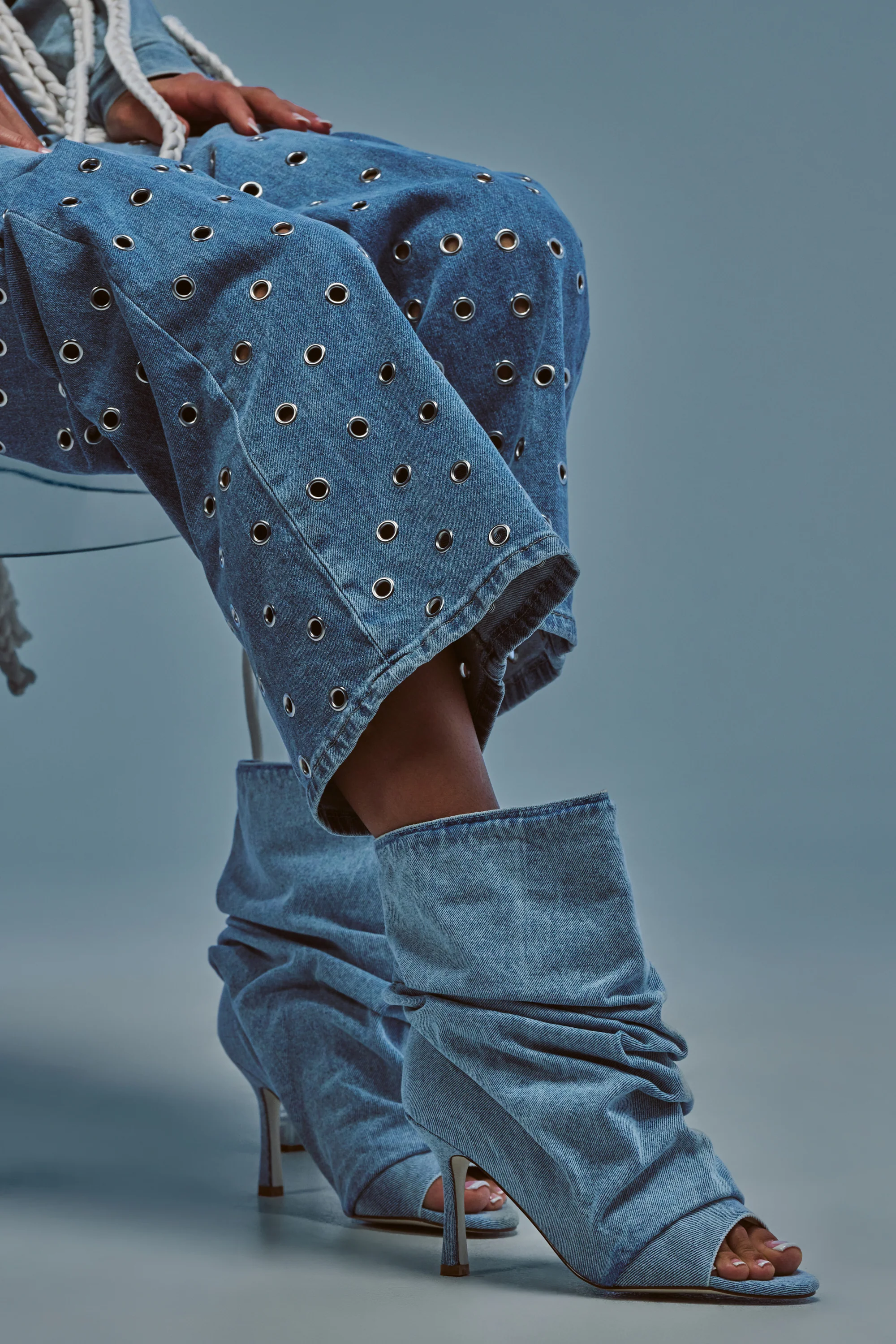 AZALEA WANG APEX DENIM RUCHED STILETTO BOOTIE - Akira Store