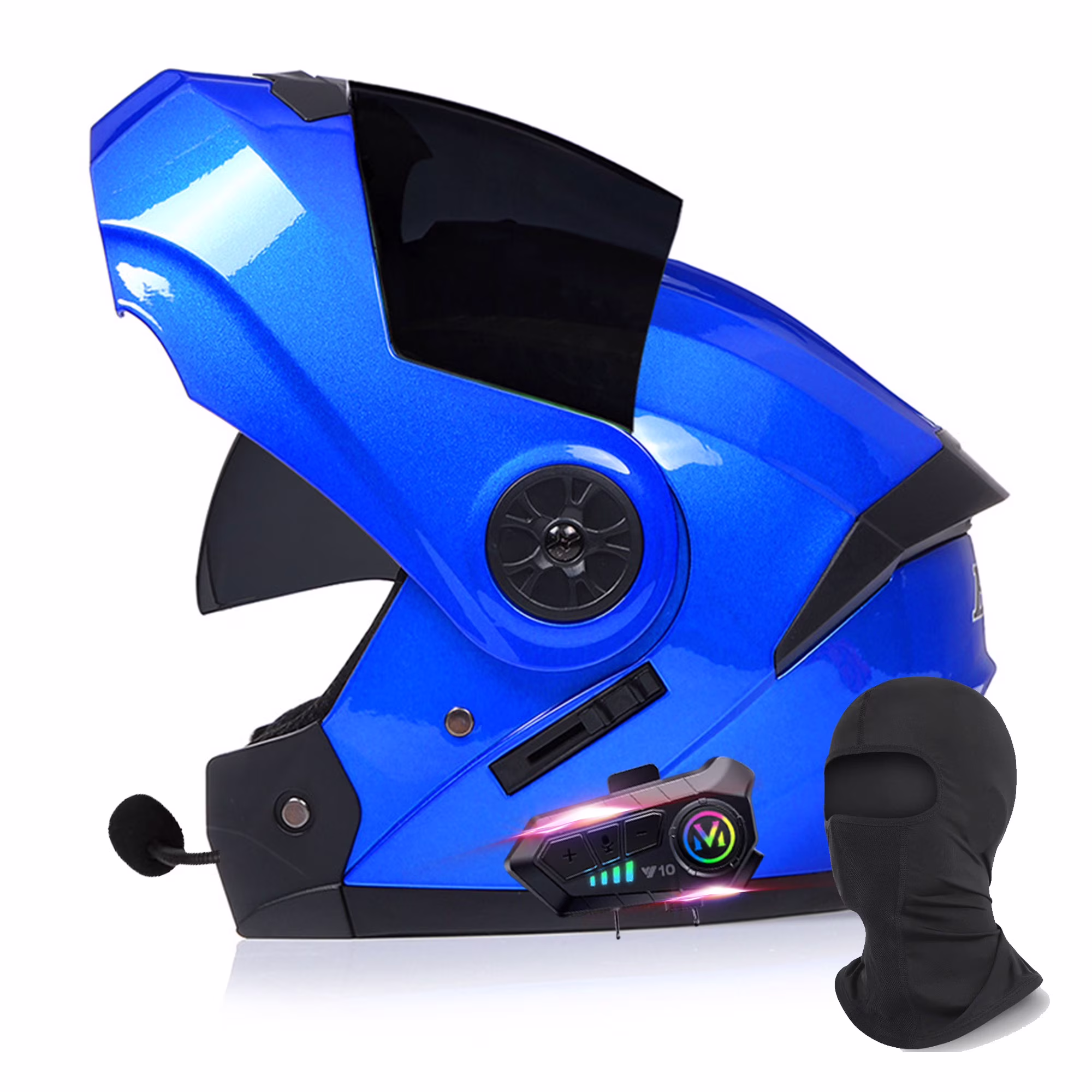 Motorbike Helmets Bluetooth Flip up Modular High Strength Shell Motorcycle Helmet, DOT Approved Motor Bike Cascos para Motos para Hombre Full Face Helmet with Dual-Speaker Headset(L(59~60CM/ 23.22-23.62 inch)/black 01) - Image 7