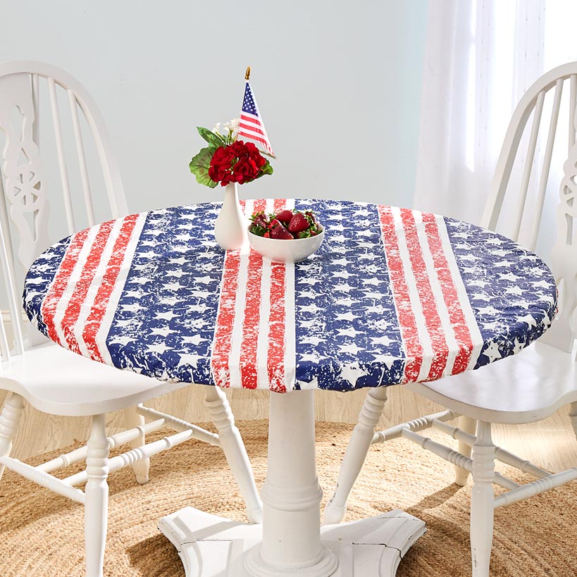 Mossy Oak Stars and Stripes Round Vinyl Easy Fit Tablecloth Fits 36