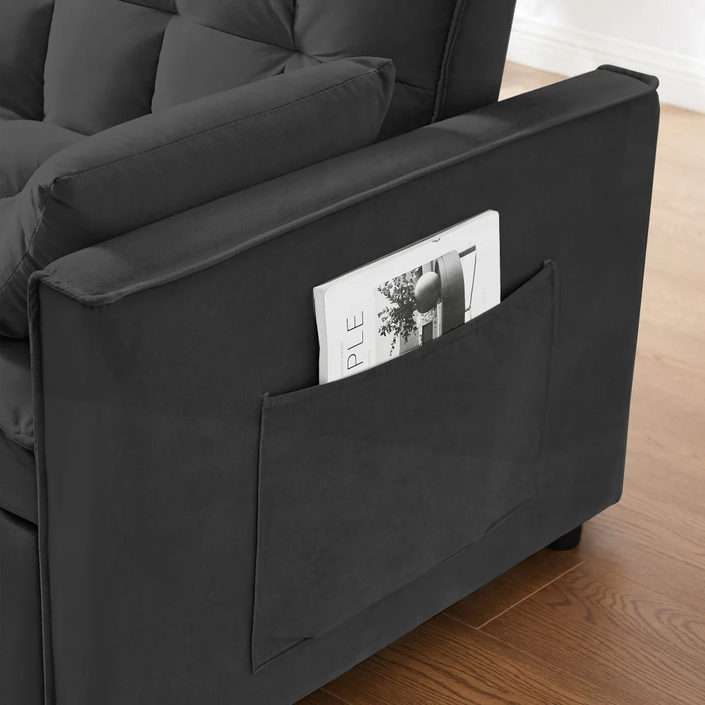 55 Inch Convertible Futon Sofa Bed,Modern Loveseat Sleeper Sofa Couch with Pull-Out Sofa Bed for Living Room,Small Space Black(Black02) - Image 8