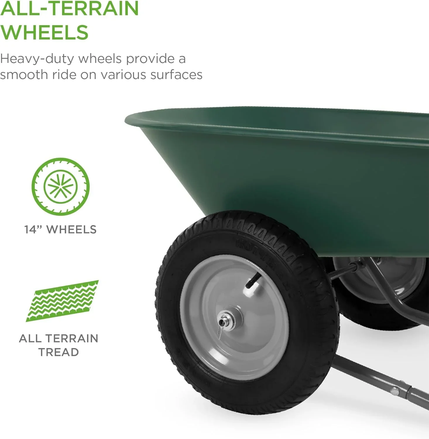 SAZYY Heavy-Duty Dual-Wheel Home Utility Yard Wheelbarrow & Garden Cart with Built-in Stand �C Versatile Solution for Lawn Care, Gardening & Construction Tasks, Gray