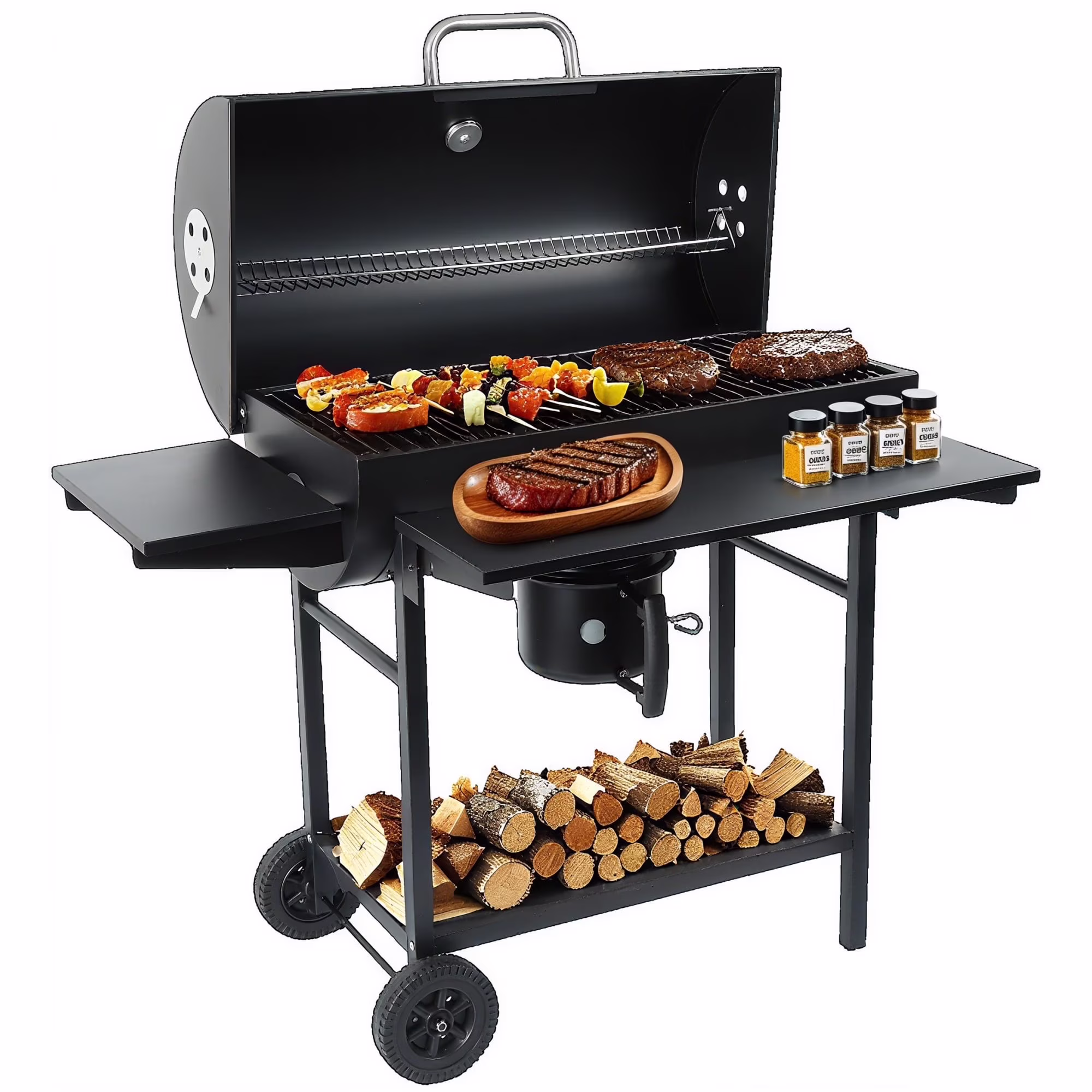 Charcoal Offset Smoker Grill Family-Size 4-6 Person BBQ with Temperature Control Portable Wheels(L) - Image 5