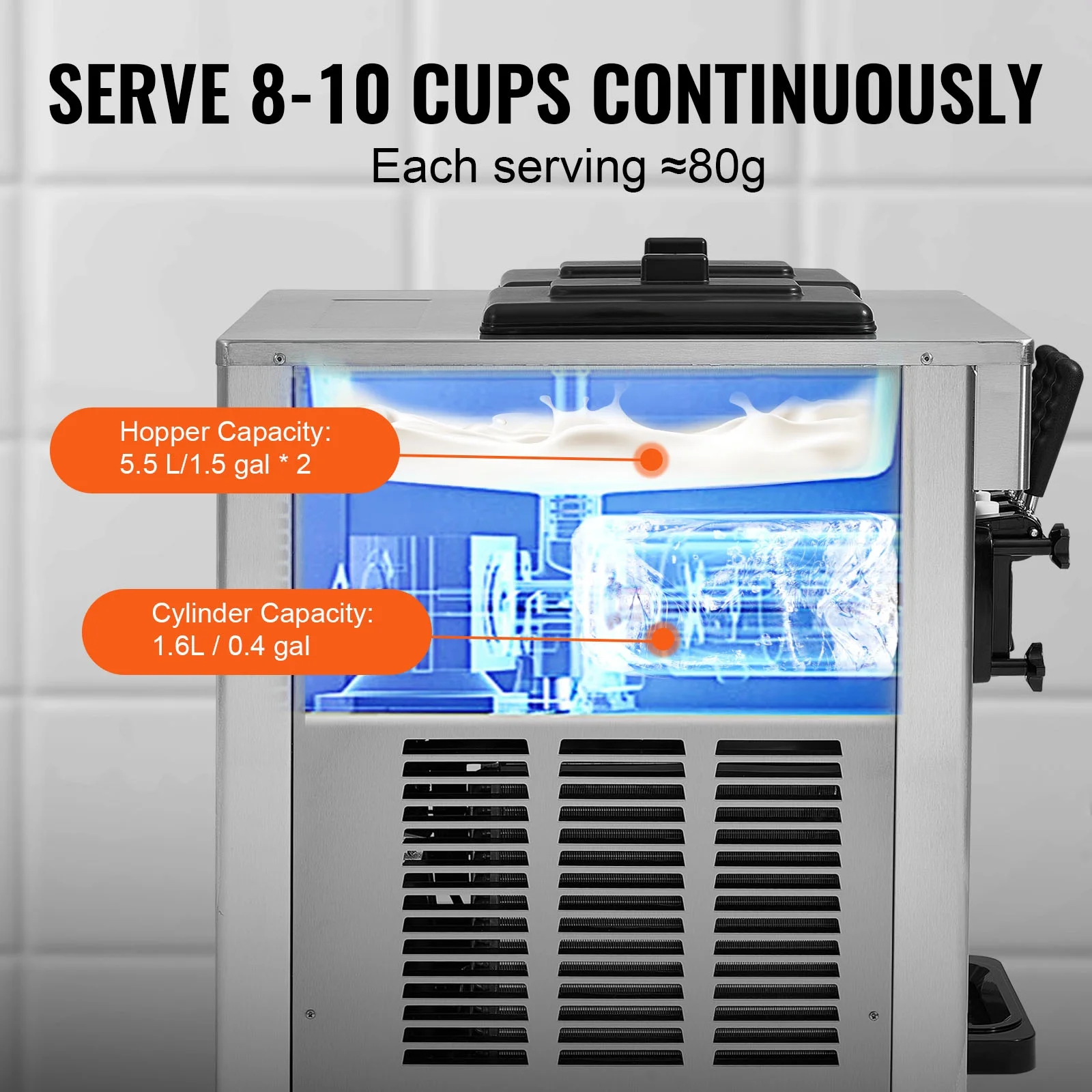 Commercial Soft Ice Cream Machine 18-28 L/H 5.5L*2 Cylinder 3-Flavor Serve Ice Cream Maker - Image 5