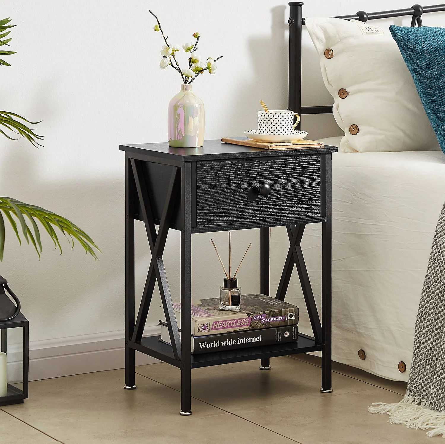 3-Piece Bedroom Set with Twin Size Bed Frame and 1-Drawer Black Nightstands(Twin/Black Nightstands) - Image 7