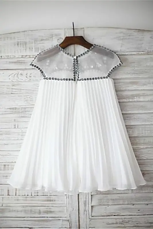 Chiffon A-line Scoop Cap Sleeves Beading Floor-Length Flower Girl Dresses DM727