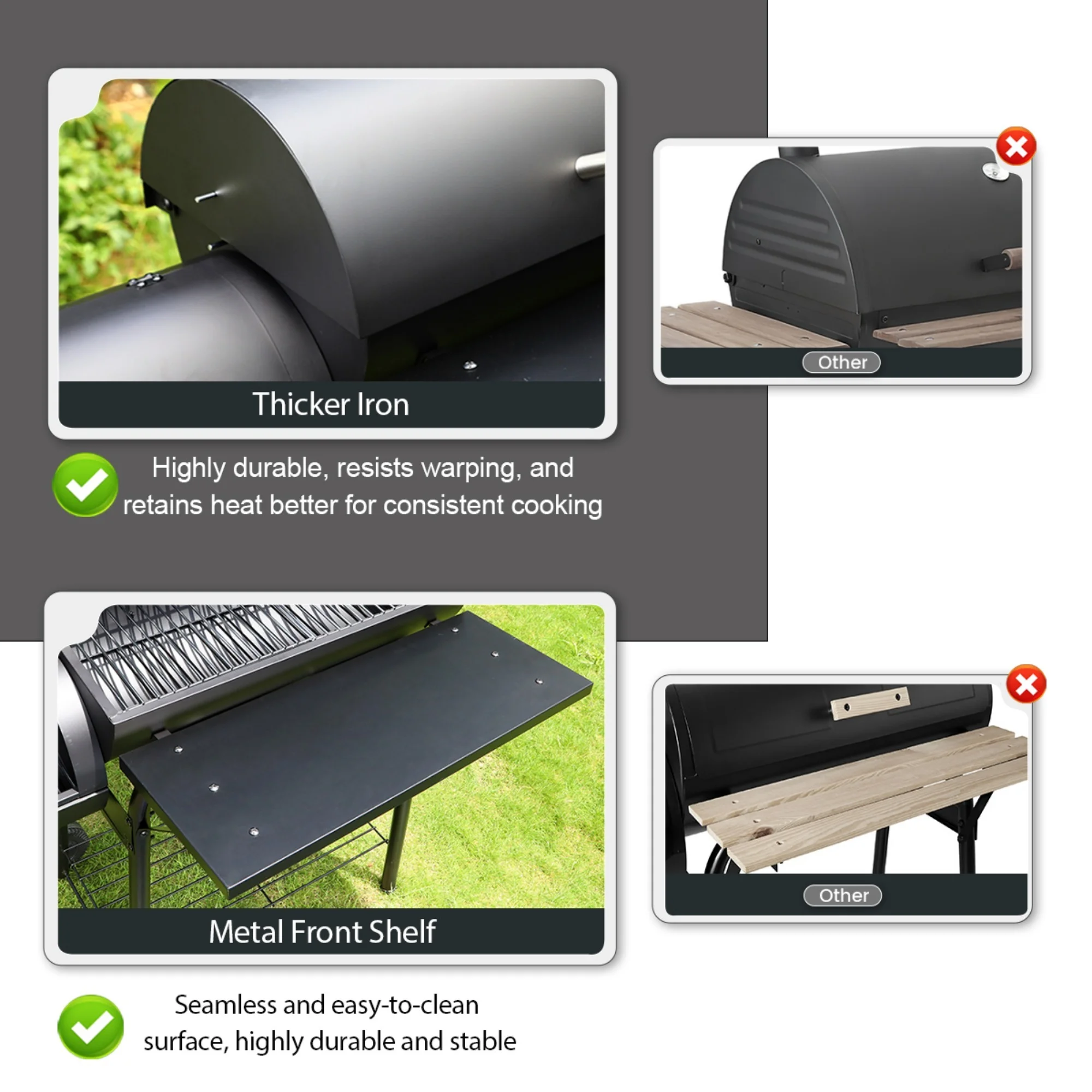 Charcoal Offset Smoker Grill Family-Size 4-6 Person BBQ with Temperature Control Portable Wheels(L) - Image 9
