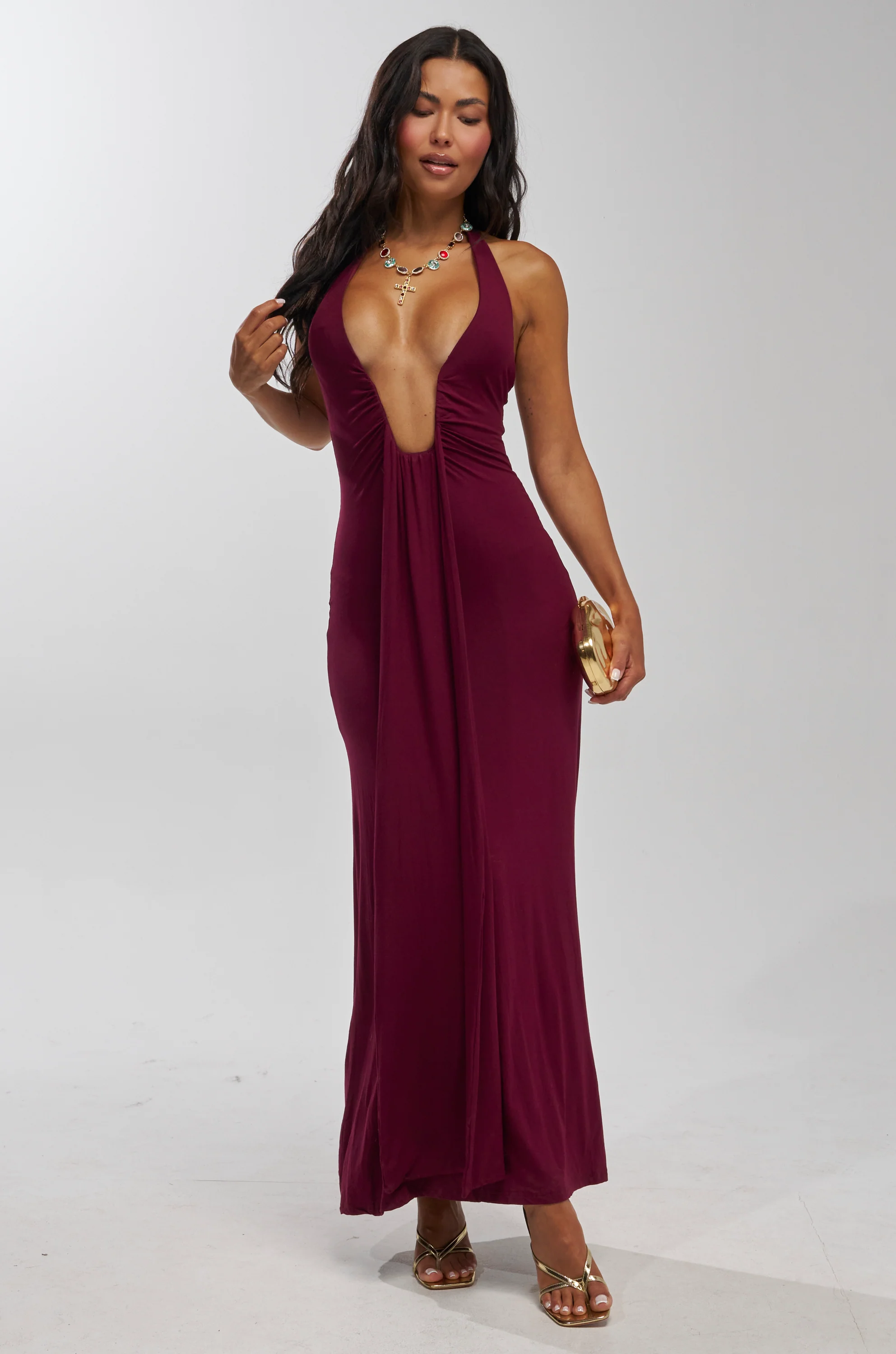MAKE YOU LOSE YOUR MIND MAXI DRESS IN BURGUNDY - Akira Store
