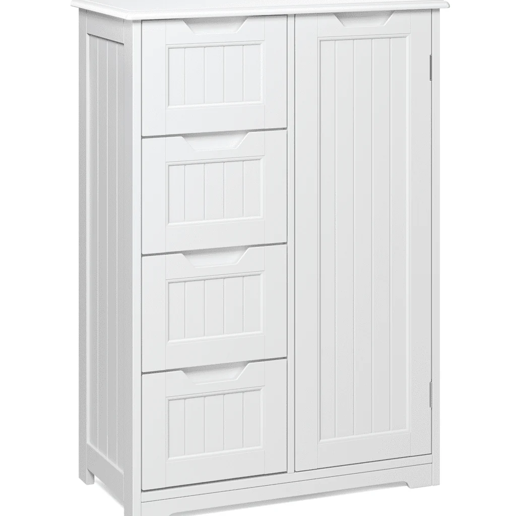 33 5 "H Wooden Bathroom Floor Cabinet with 4 Drawers and 1 Door for Bathroom, Kitchen, Bedroom White Image 6