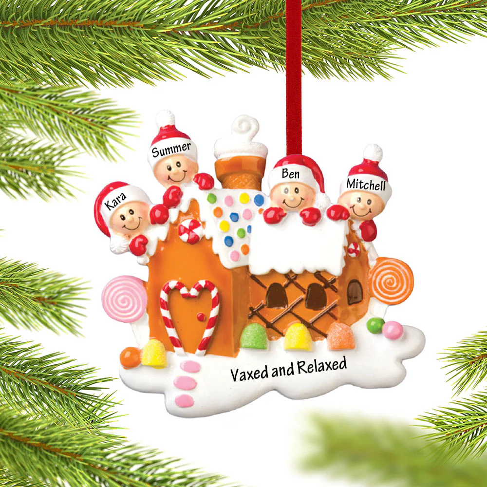Gingerbread House Family Personalized Ornament - 3, 4, 5, 6 Family Members