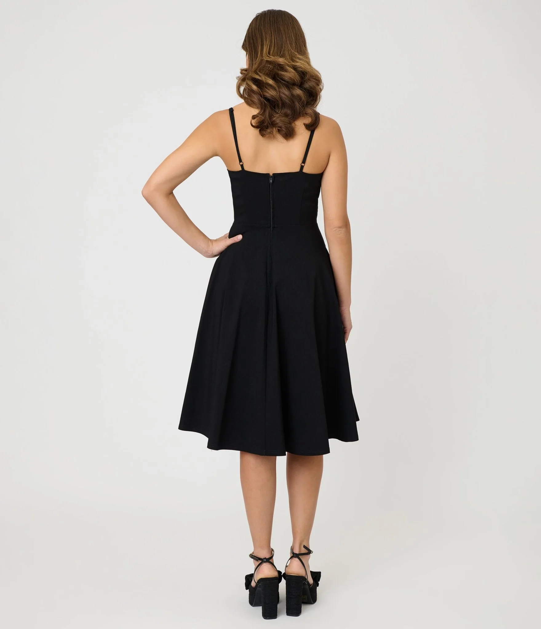 Unique Vintage Black Spaghetti Strap Swing Dress