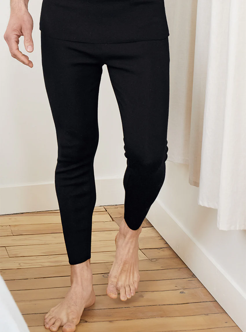 Caleçon long homme en laine mérinos noir