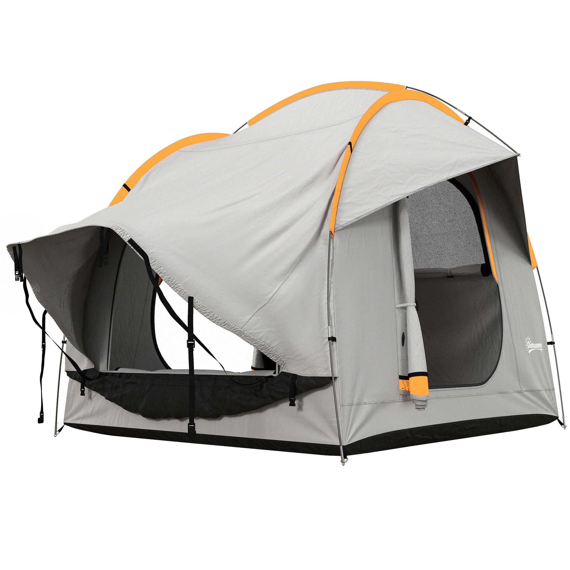 Outsunny Auto Tent Kampeertent, 3 deuren, weerbestendig, 239cm x 210cm x 210cm, Oranje + Grijs