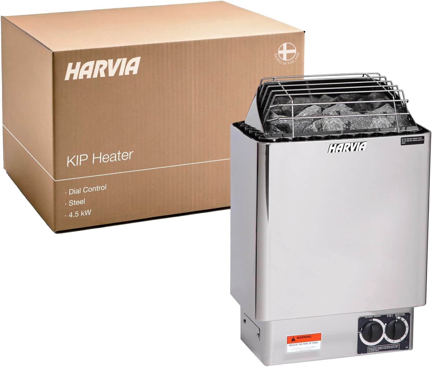 Harvia KIP 200v Sauna Heater, Wall Mounted Electric Sauna Stove, Stainless Steel 220v Heater with Sauna Stones Included, Large Stone Cavity for Maximum Heat Release (4.5kW - Dials)