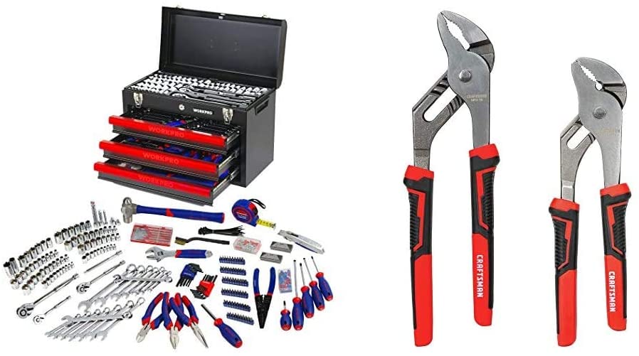 Coffret d'outils de mécanicien de 408 pièces avec boîte métallique robuste à 3 tiroirs (W009044A)