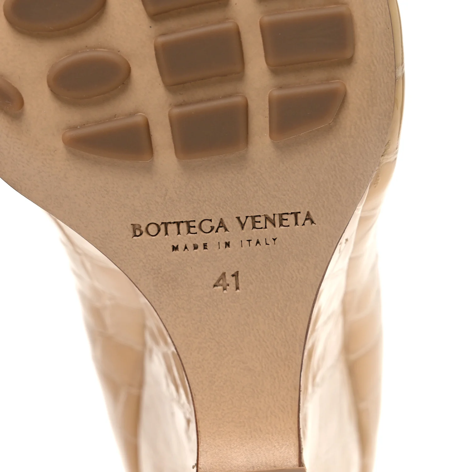 Gloss Calfskin Crocodile Embossed Punta Wedge Heel Sandals 41 Praline