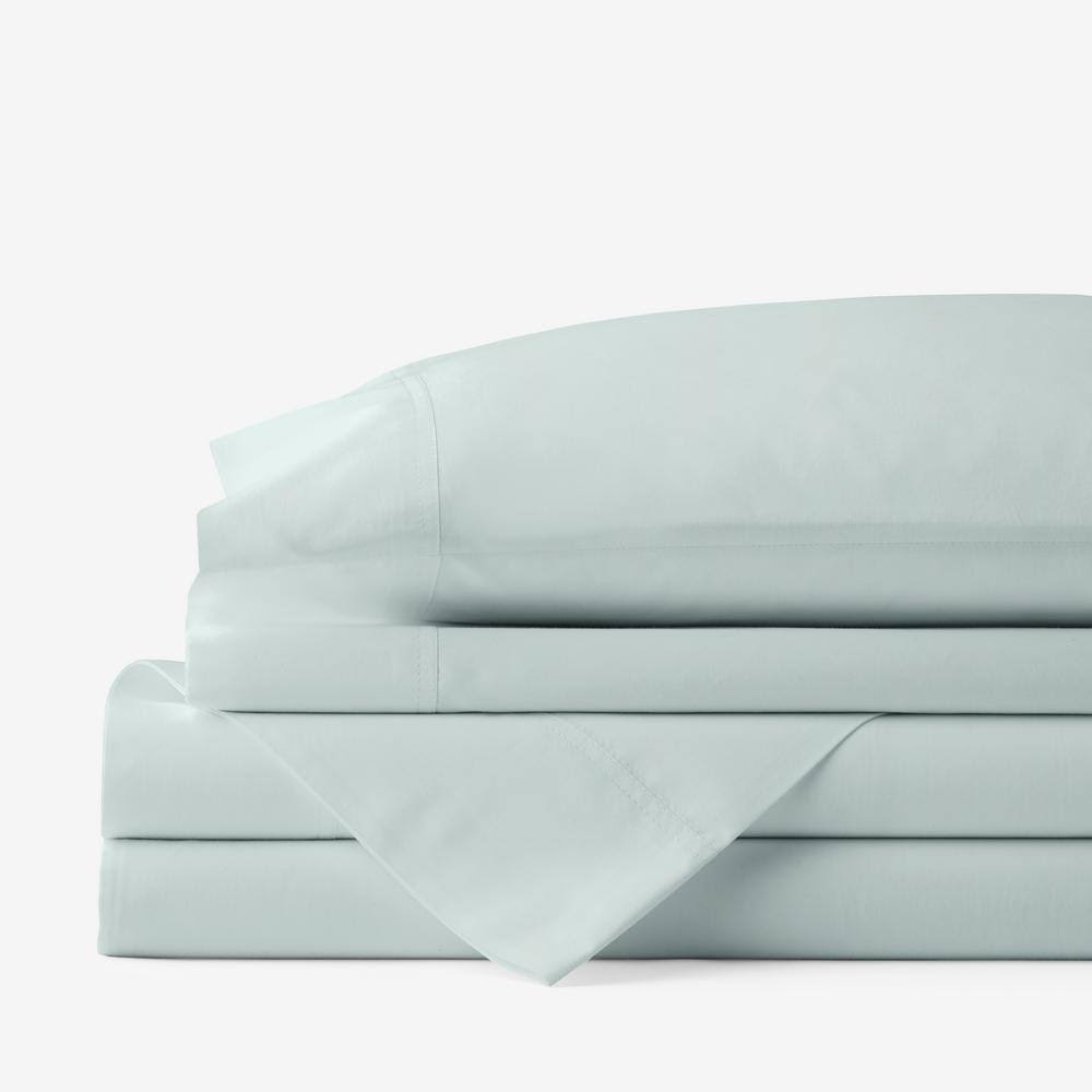 The Company Store Company Cotton 4-Piece Sea Mist Solid 300-Thread Count Cotton Percale Full Sheet Set