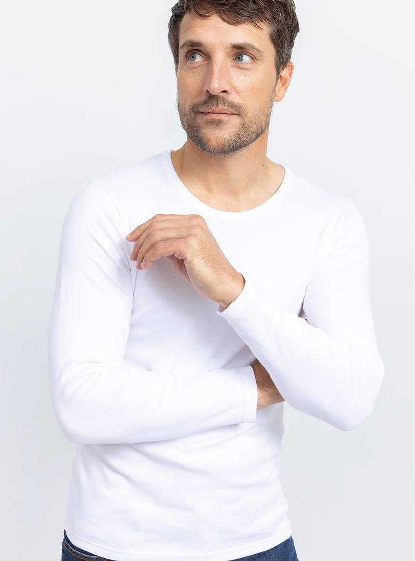 Tee-shirt homme manches longues en coton blanc